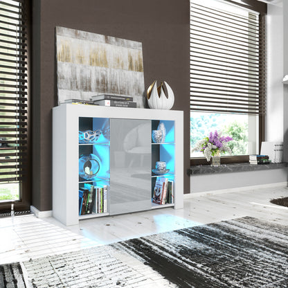 Modern Sideboard Cabinet | 97.5cm | High Gloss Door | LED or Non-LED | Black, Dark Grey, Oak &amp; Black, Oak &amp; White, White &amp; Grey, White