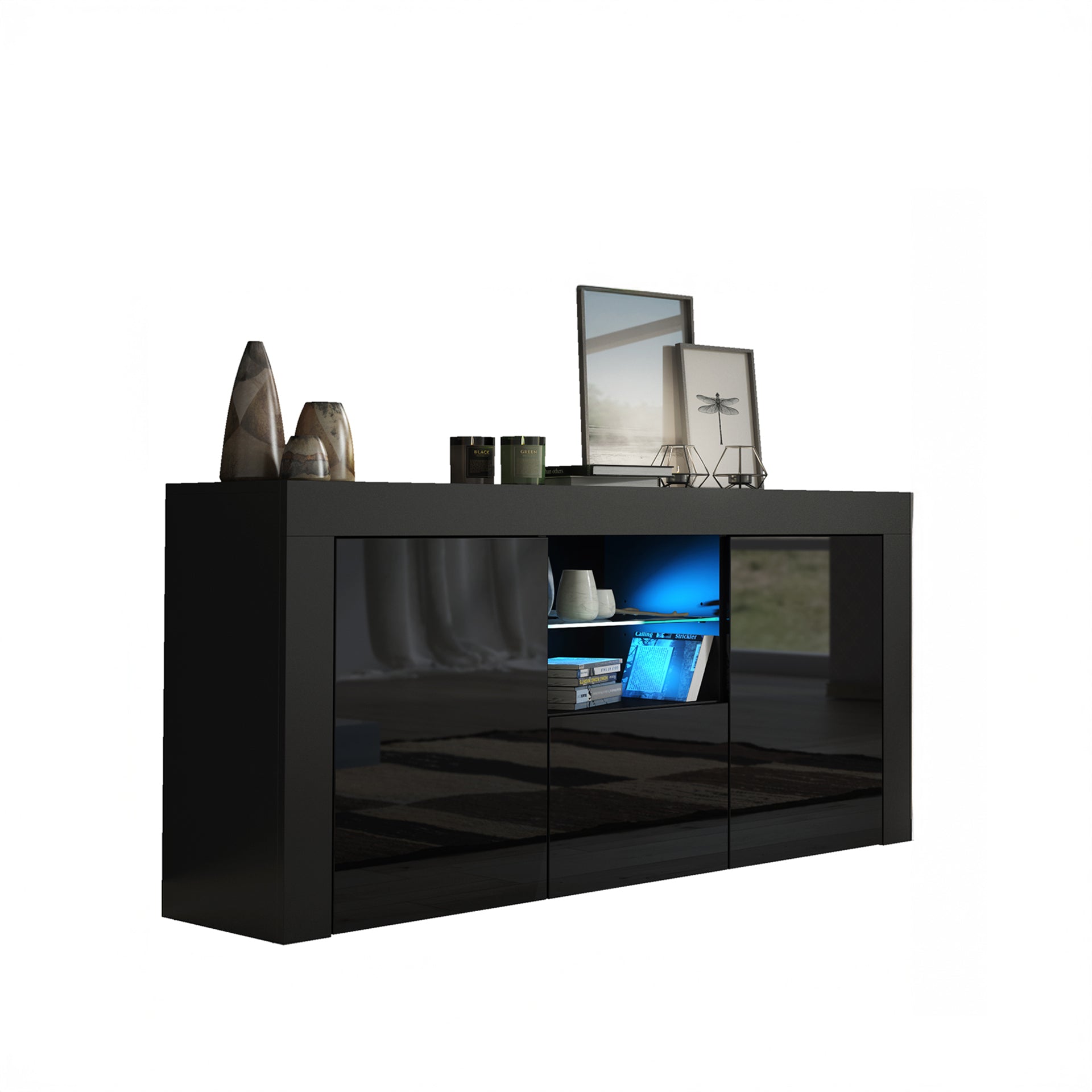 Sideboard – 145cm – High Gloss Doors – LED or Non-LED – Modern Sideboard Cabinet – LUNARO
