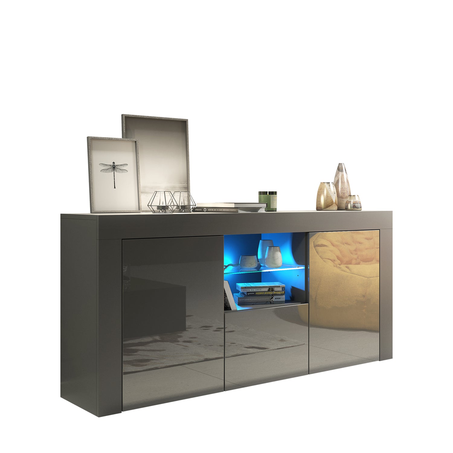 Sideboard – 145cm – High Gloss Doors – LED or Non-LED – Modern Sideboard Cabinet – LUNARO