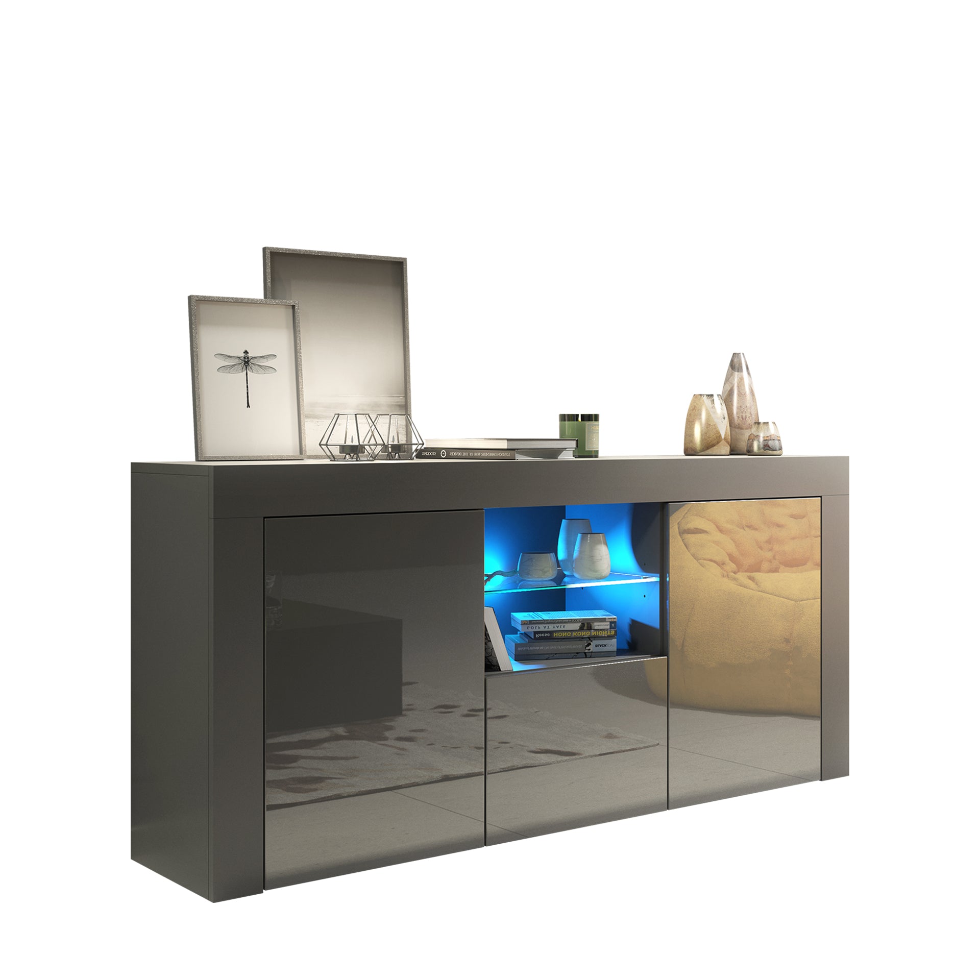 Sideboard – 145cm – High Gloss Doors – LED or Non-LED – Modern Sideboard Cabinet – LUNARO