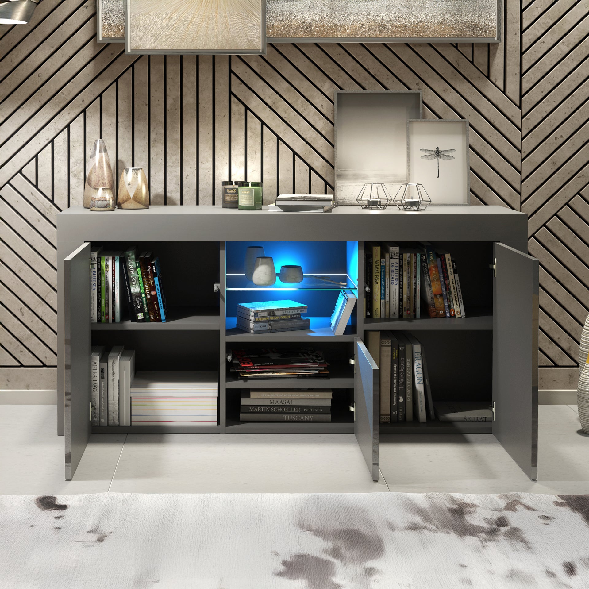 Sideboard – 145cm – High Gloss Doors – LED or Non-LED – Modern Sideboard Cabinet – LUNARO