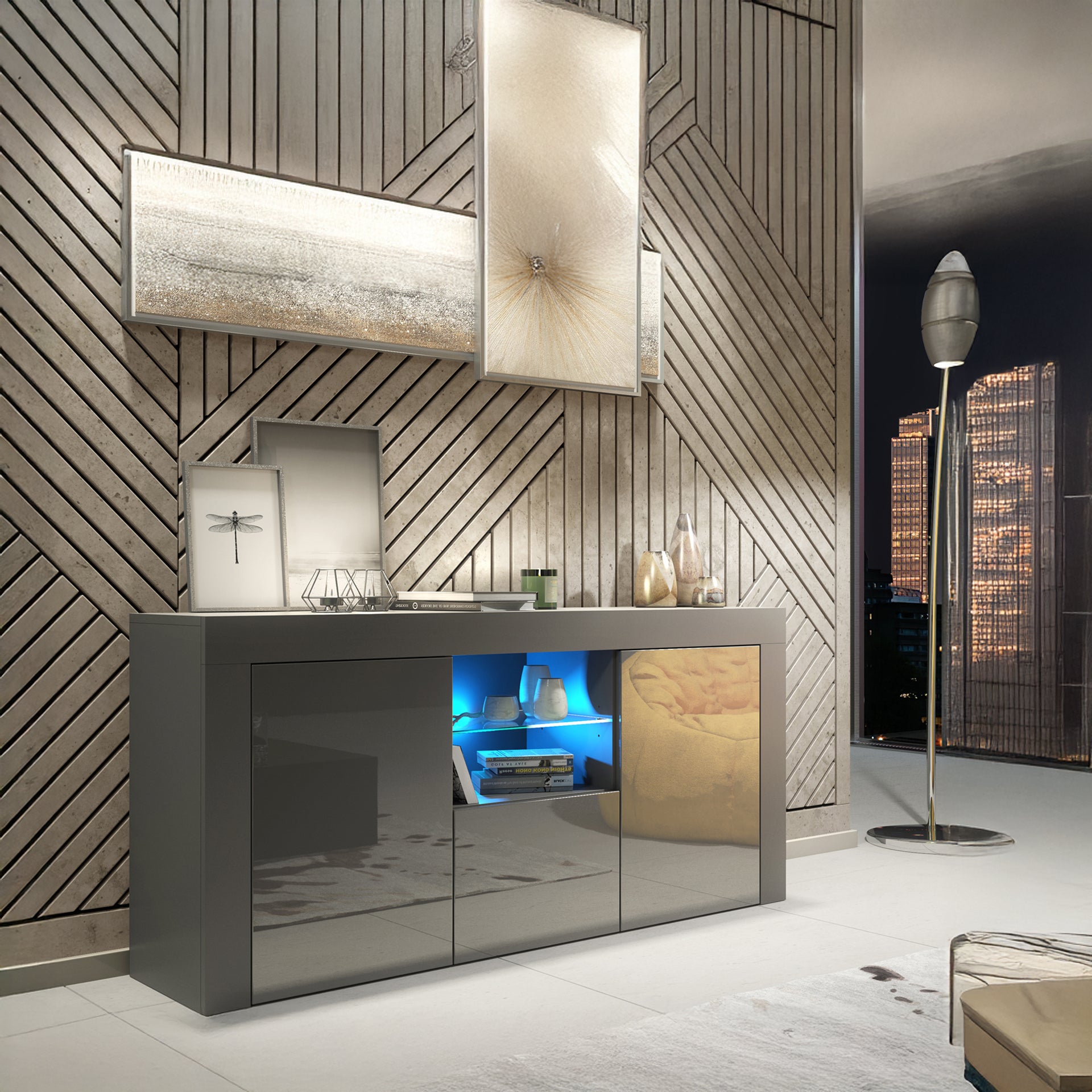 Sideboard – 145cm – High Gloss Doors – LED or Non-LED – Modern Sideboard Cabinet – LUNARO