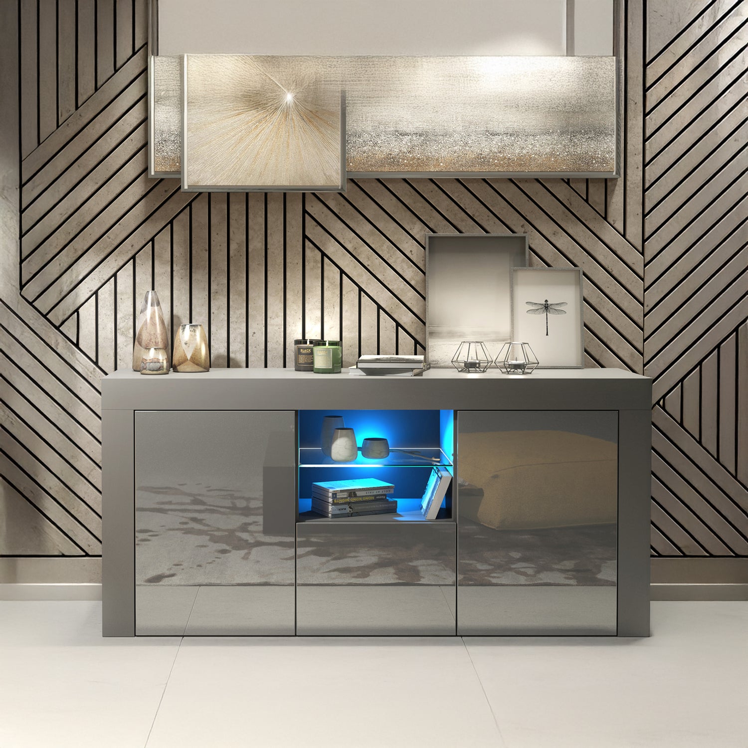 Sideboard – 145cm – High Gloss Doors – LED or Non-LED – Modern Sideboard Cabinet – LUNARO