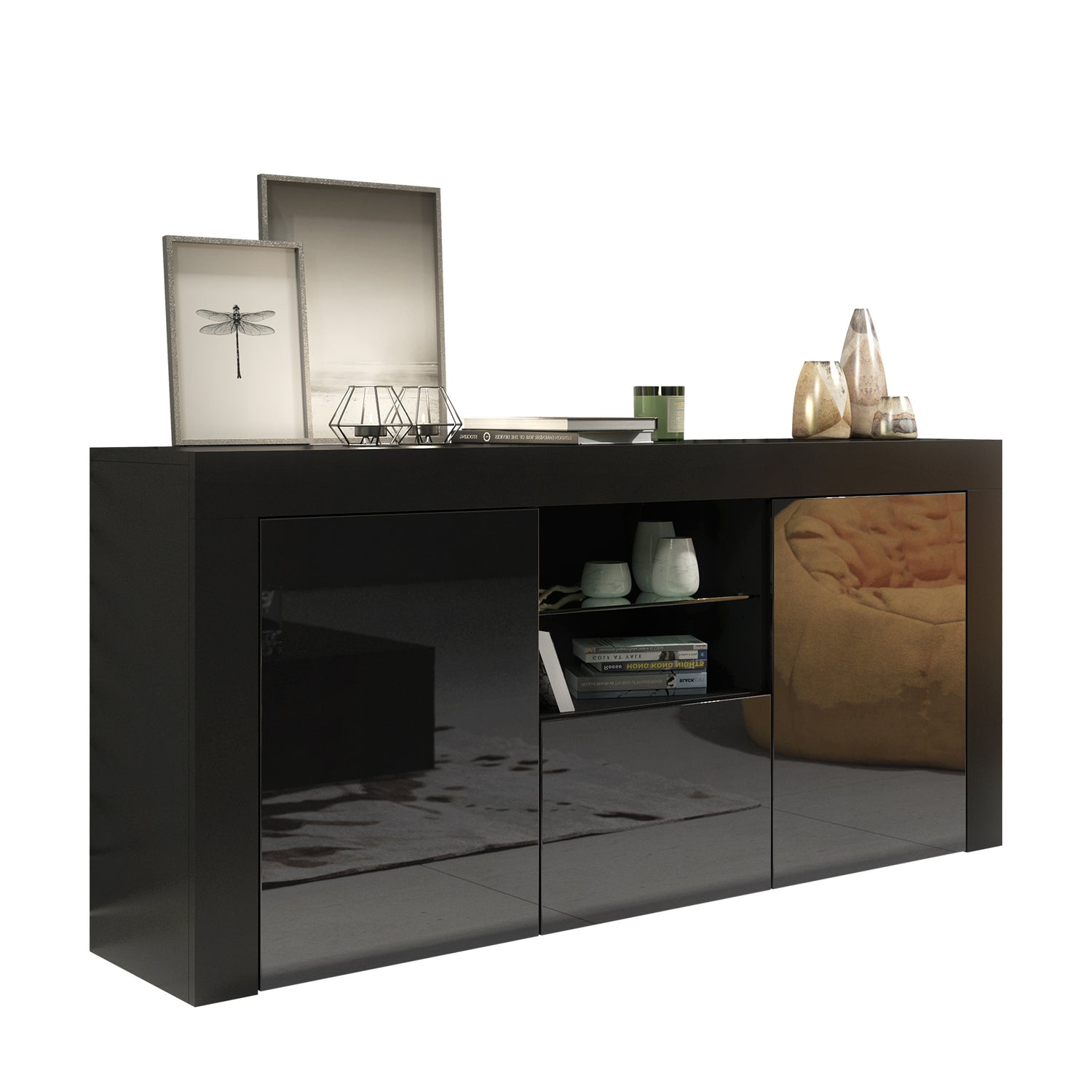 Sideboard – 145cm – High Gloss Doors – LED or Non-LED – Modern Sideboard Cabinet – LUNARO