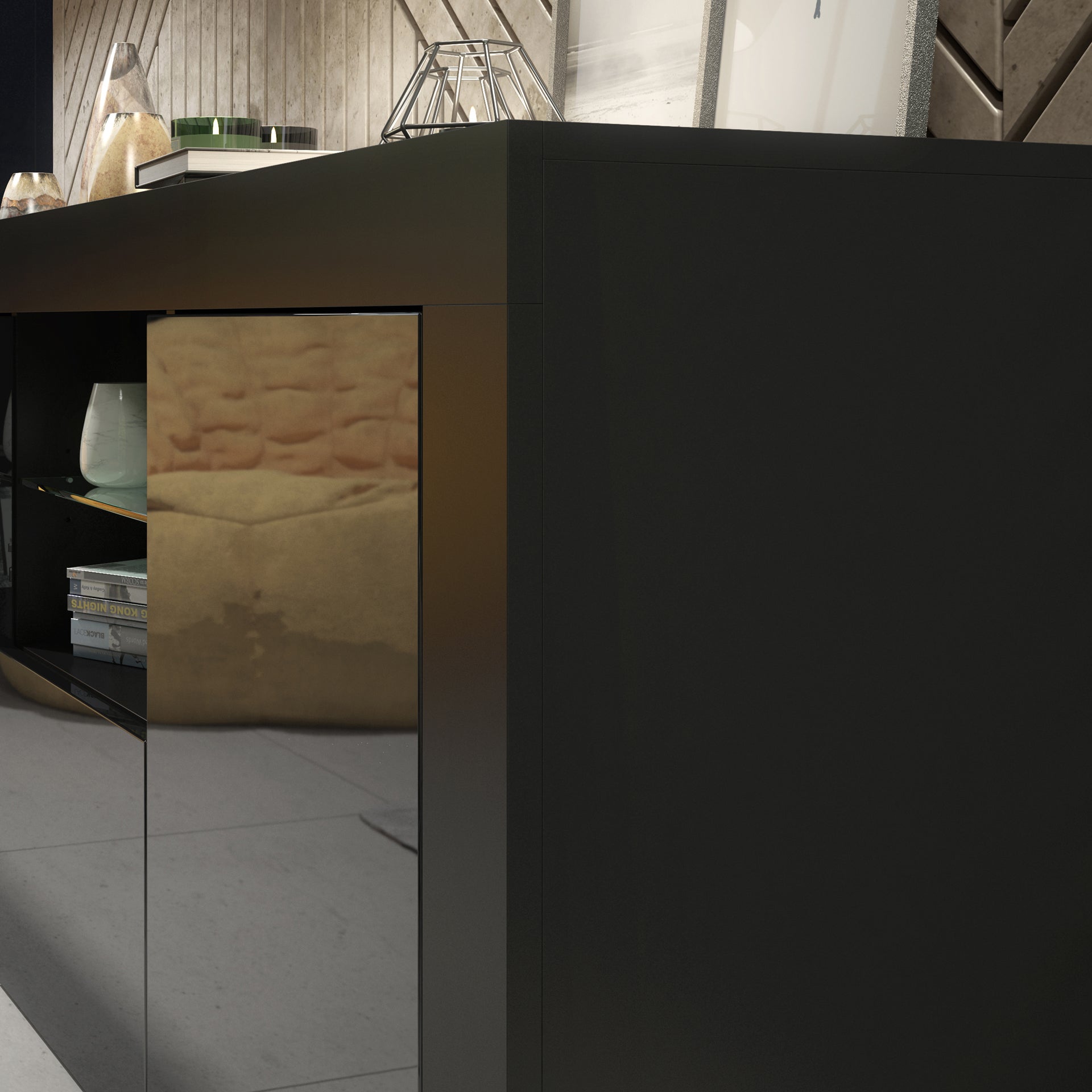 Sideboard – 145cm – High Gloss Doors – LED or Non-LED – Modern Sideboard Cabinet – LUNARO