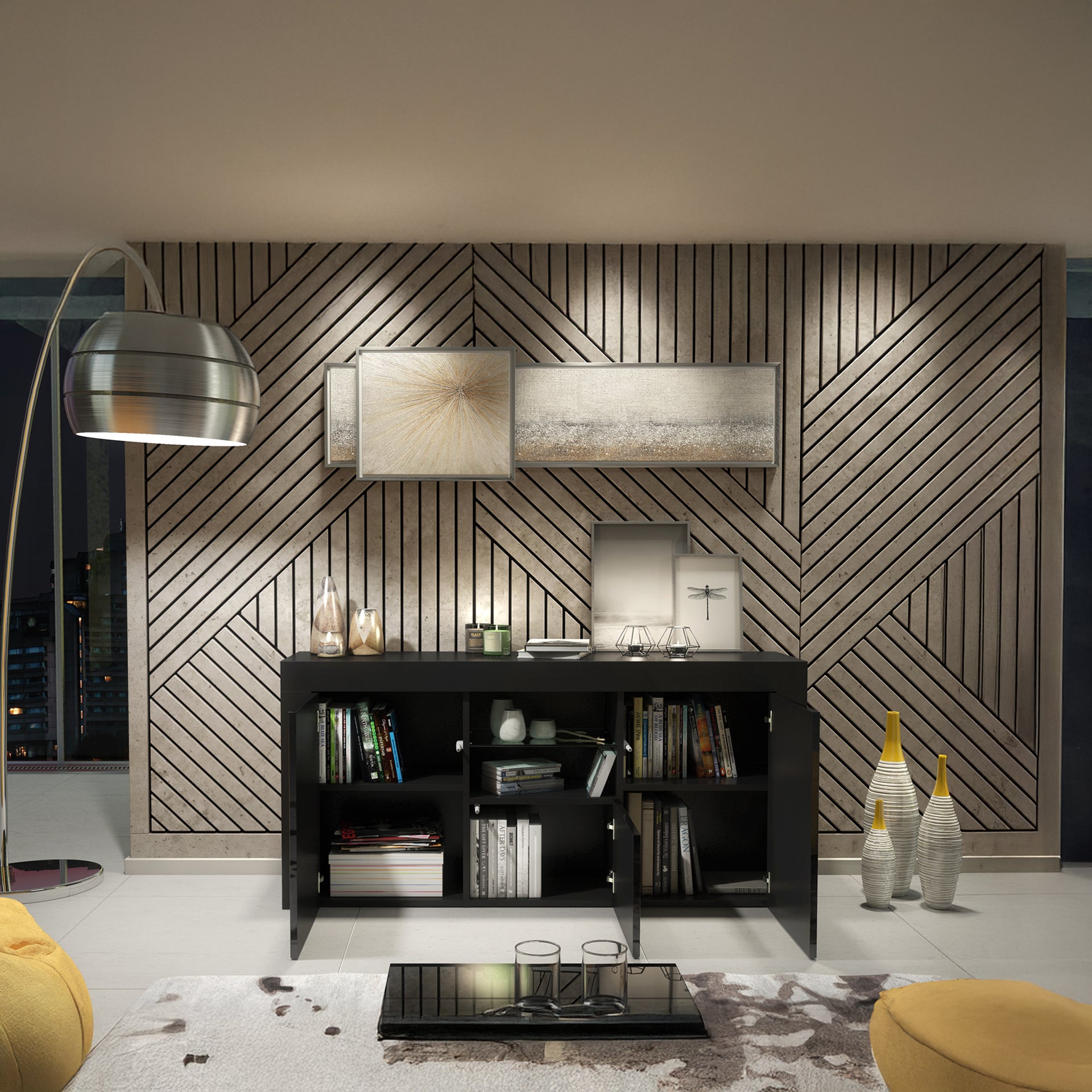 Sideboard – 145cm – High Gloss Doors – LED or Non-LED – Modern Sideboard Cabinet – LUNARO