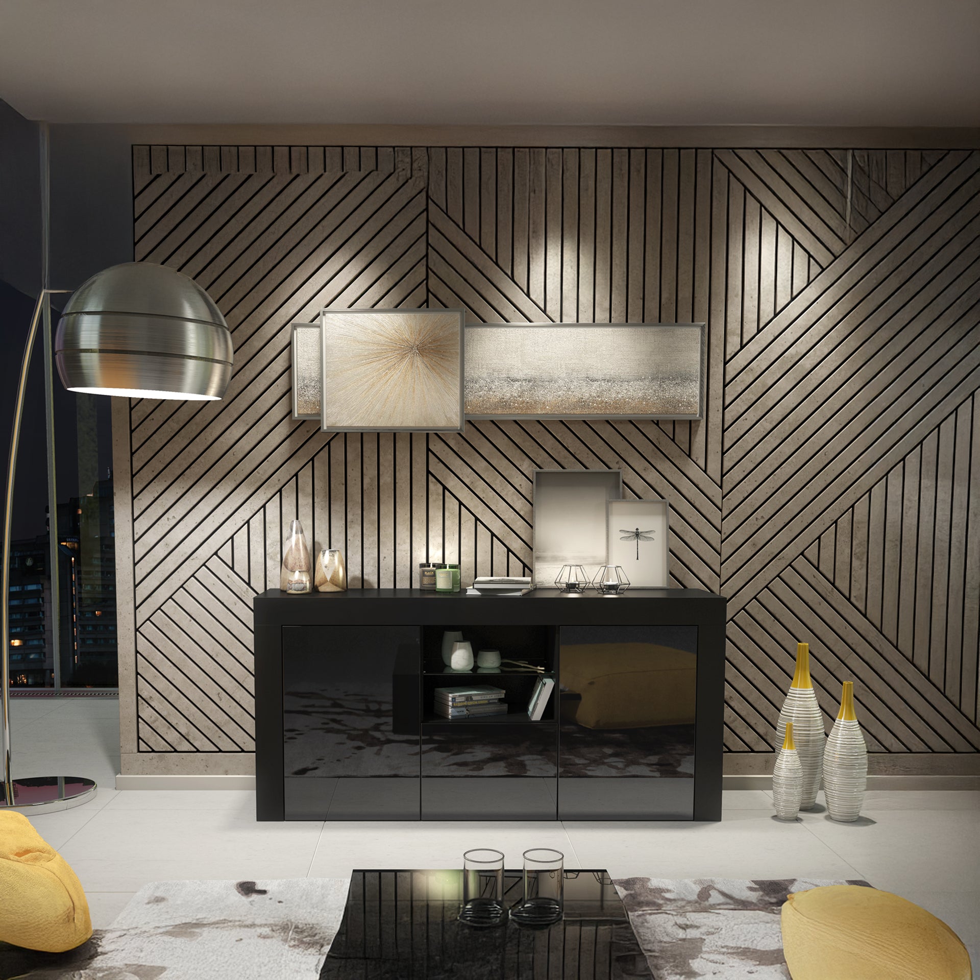 Sideboard – 145cm – High Gloss Doors – LED or Non-LED – Modern Sideboard Cabinet – LUNARO