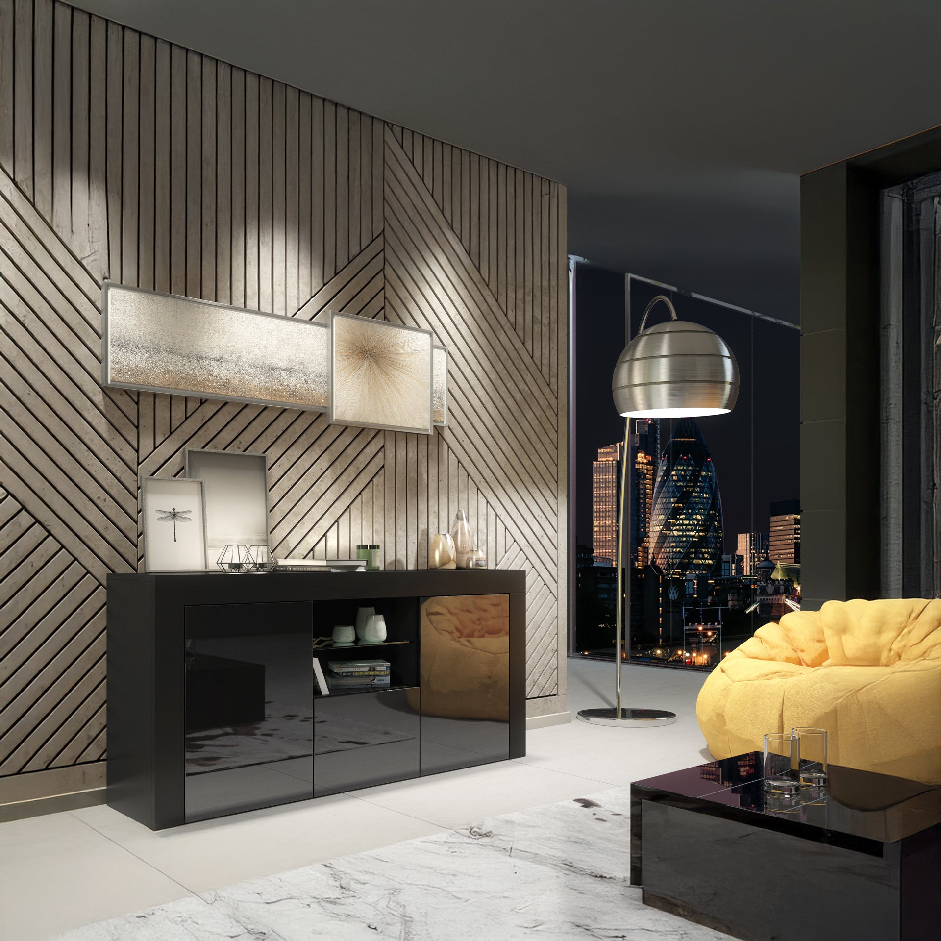 Sideboard – 145cm – High Gloss Doors – LED or Non-LED – Modern Sideboard Cabinet – LUNARO