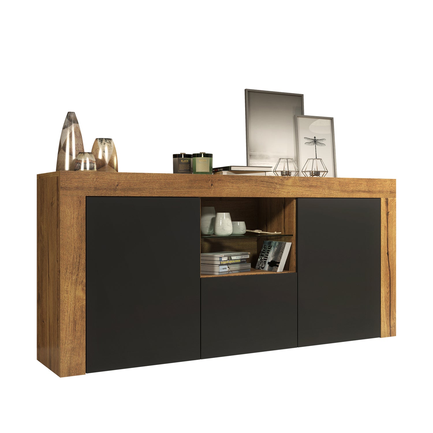 Sideboard – 145cm – High Gloss Doors – LED or Non-LED – Modern Sideboard Cabinet – LUNARO