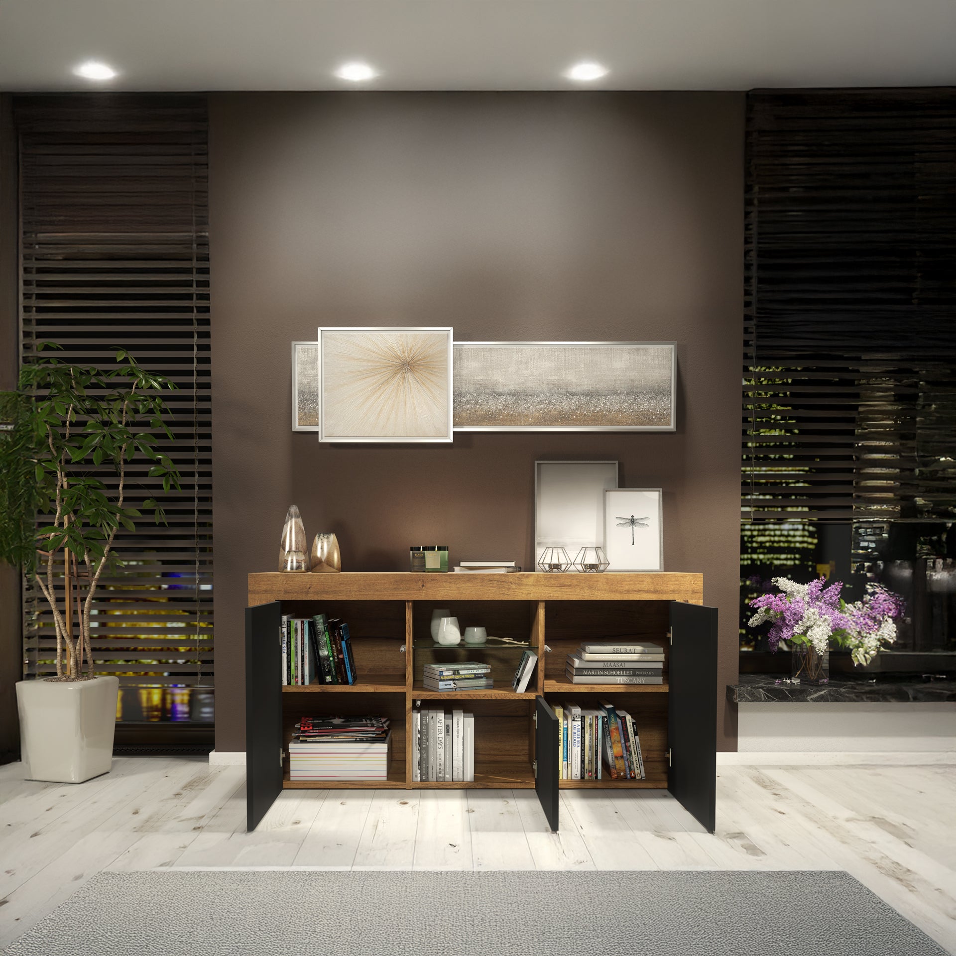 Sideboard – 145cm – High Gloss Doors – LED or Non-LED – Modern Sideboard Cabinet – LUNARO