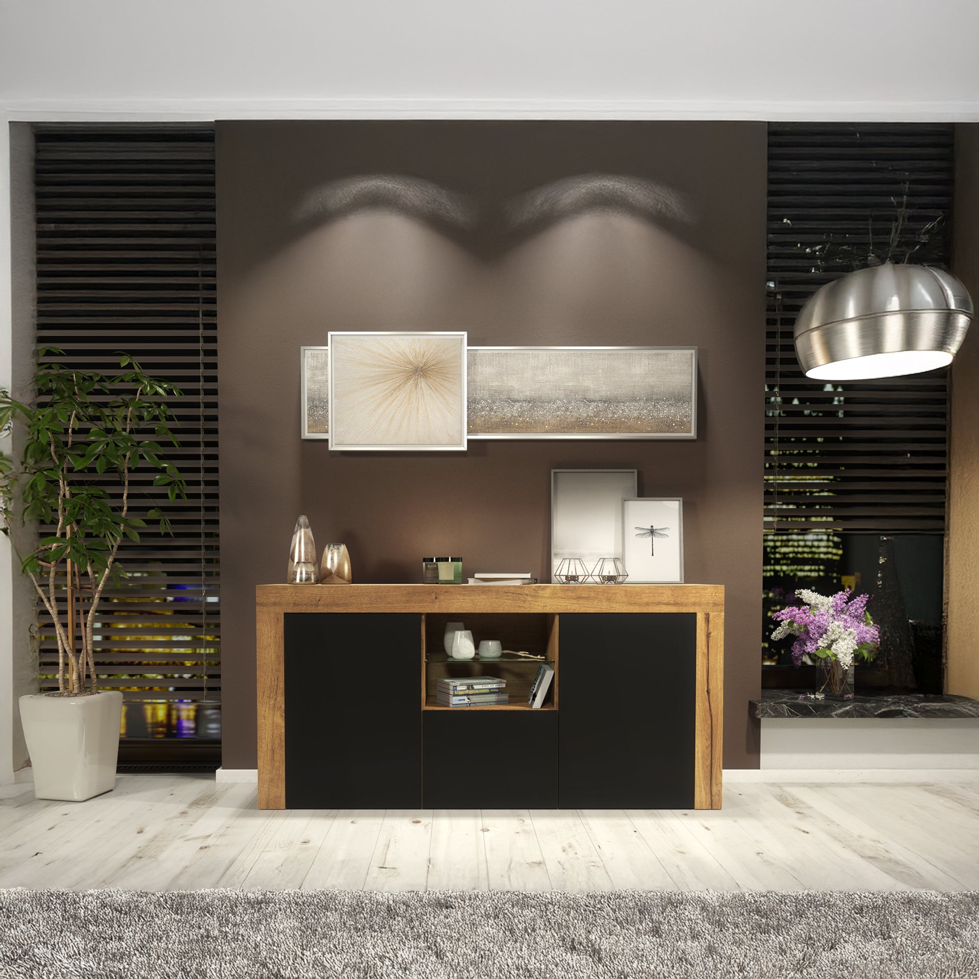 Sideboard – 145cm – High Gloss Doors – LED or Non-LED – Modern Sideboard Cabinet – LUNARO