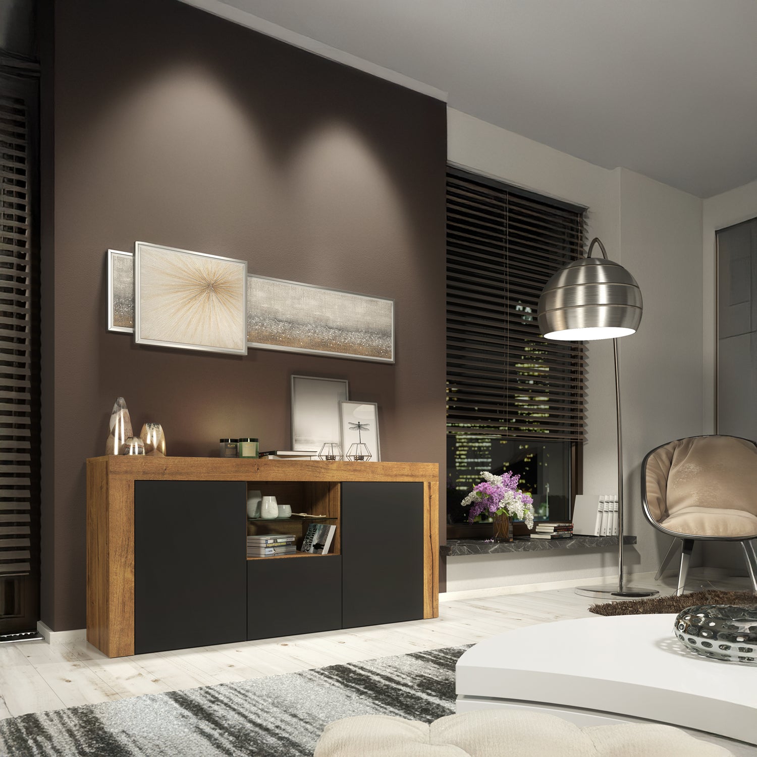 Sideboard – 145cm – High Gloss Doors – LED or Non-LED – Modern Sideboard Cabinet – LUNARO