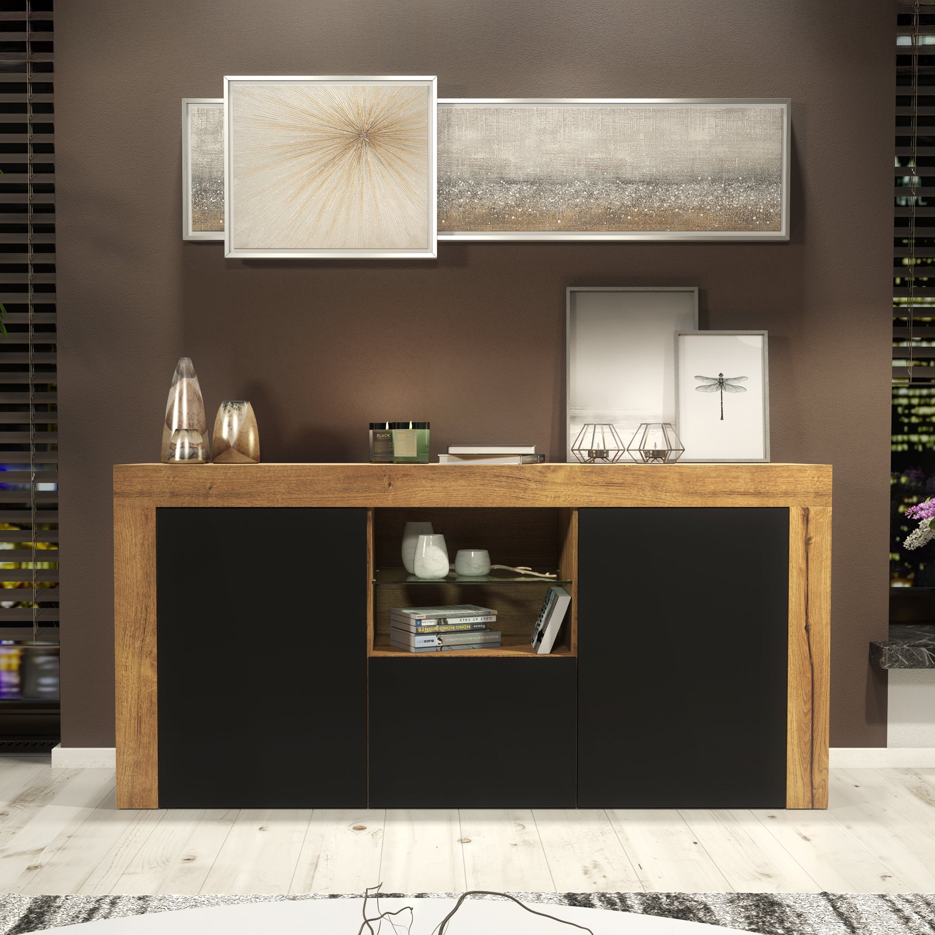 Sideboard – 145cm – High Gloss Doors – LED or Non-LED – Modern Sideboard Cabinet – LUNARO