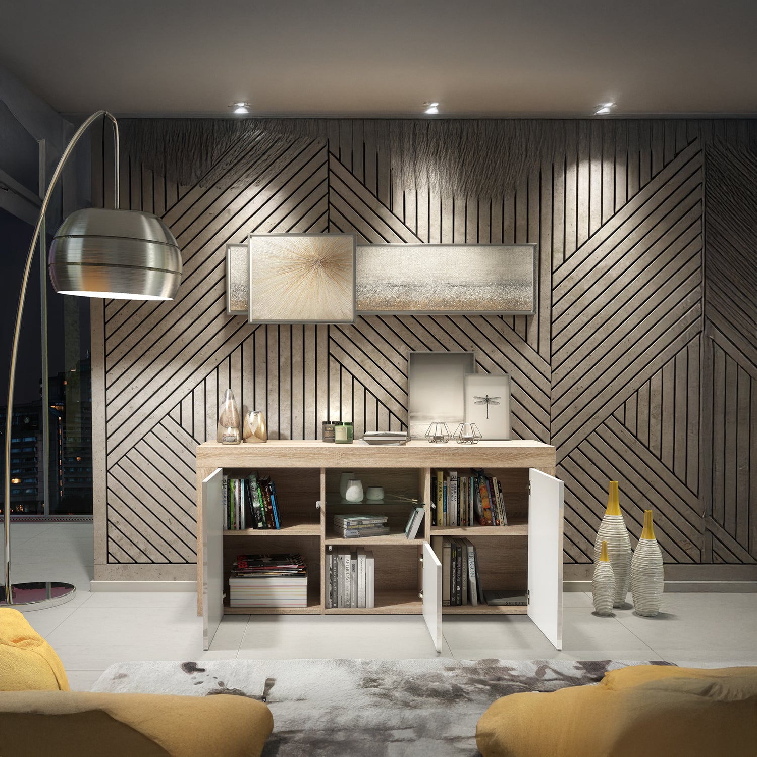 Sideboard – 145cm – High Gloss Doors – LED or Non-LED – Modern Sideboard Cabinet – LUNARO