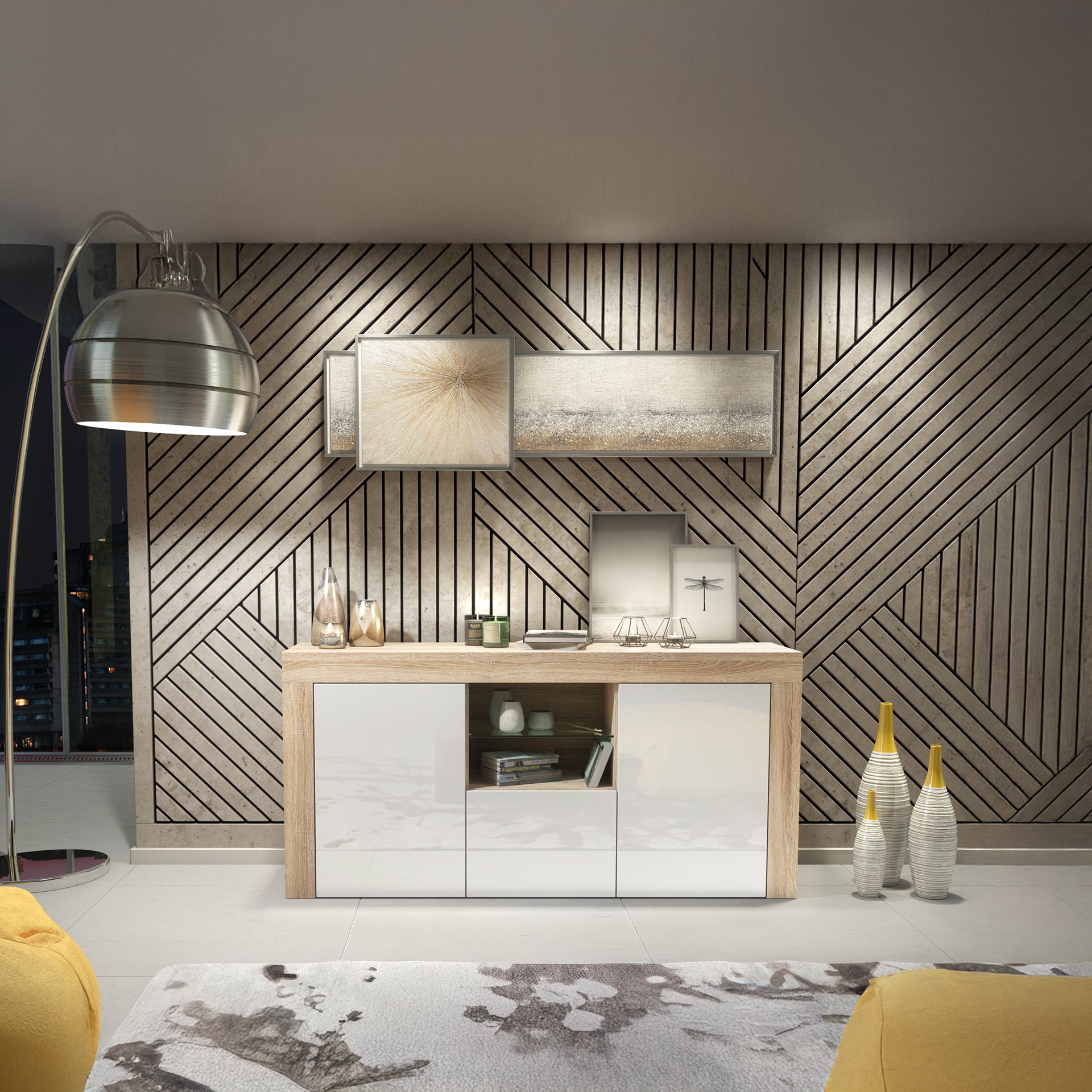 Sideboard – 145cm – High Gloss Doors – LED or Non-LED – Modern Sideboard Cabinet – LUNARO