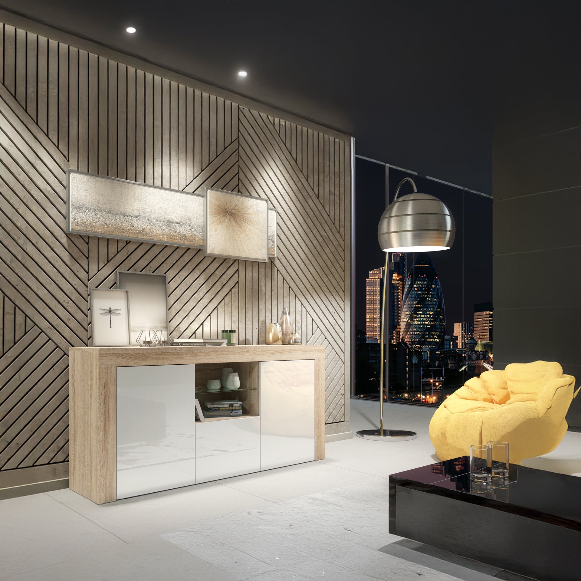 Sideboard – 145cm – High Gloss Doors – LED or Non-LED – Modern Sideboard Cabinet – LUNARO