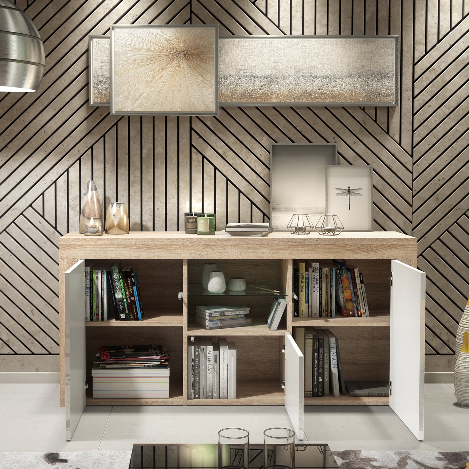 Sideboard – 145cm – High Gloss Doors – LED or Non-LED – Modern Sideboard Cabinet – LUNARO