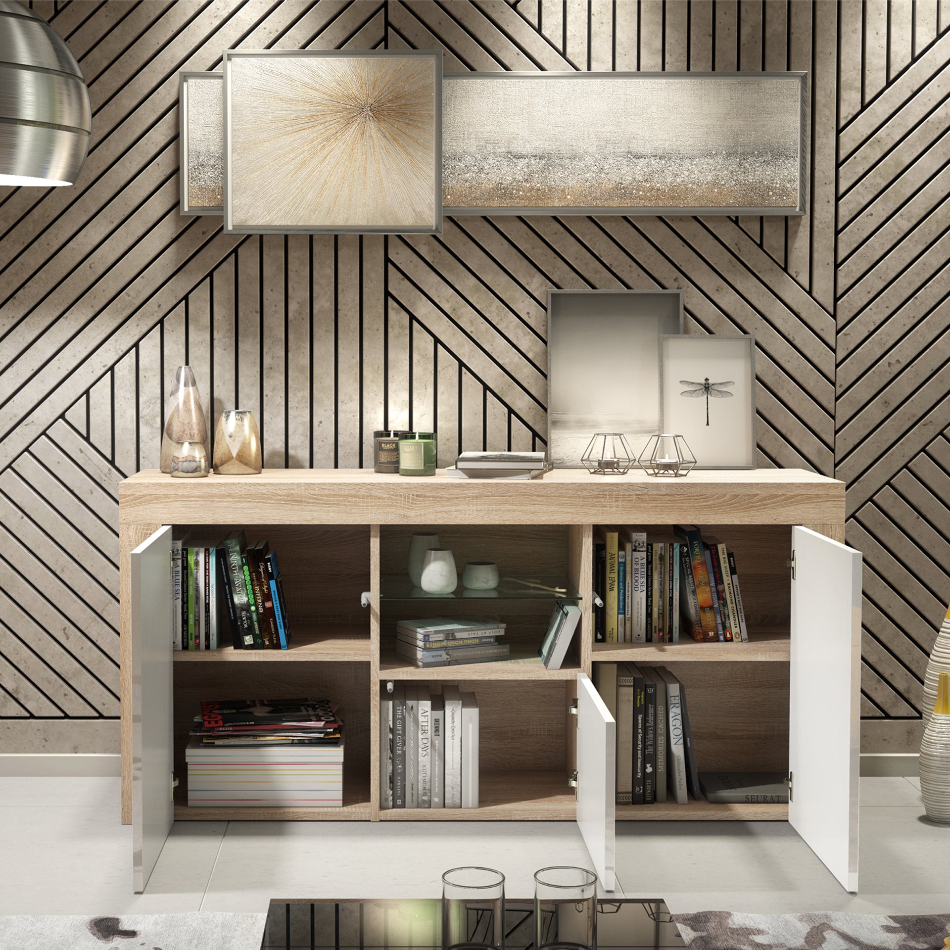 Sideboard – 145cm – High Gloss Doors – LED or Non-LED – Modern Sideboard Cabinet – LUNARO