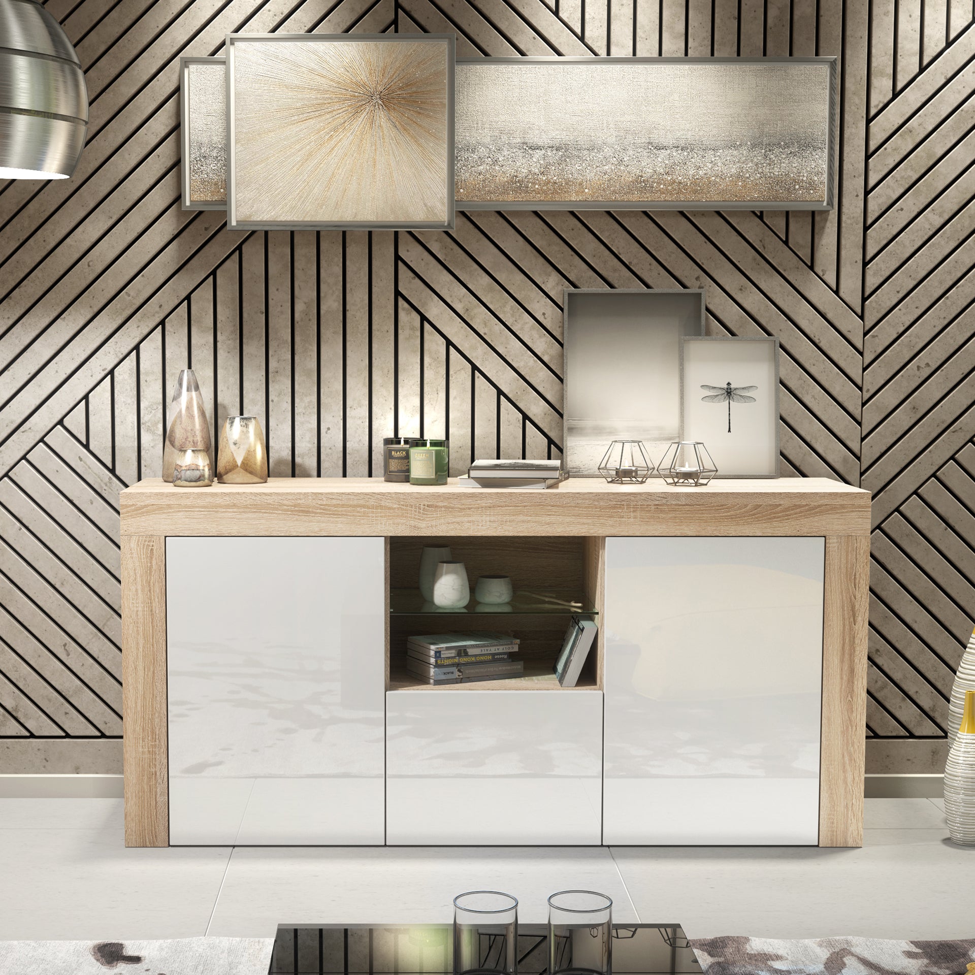 Sideboard – 145cm – High Gloss Doors – LED or Non-LED – Modern Sideboard Cabinet – LUNARO