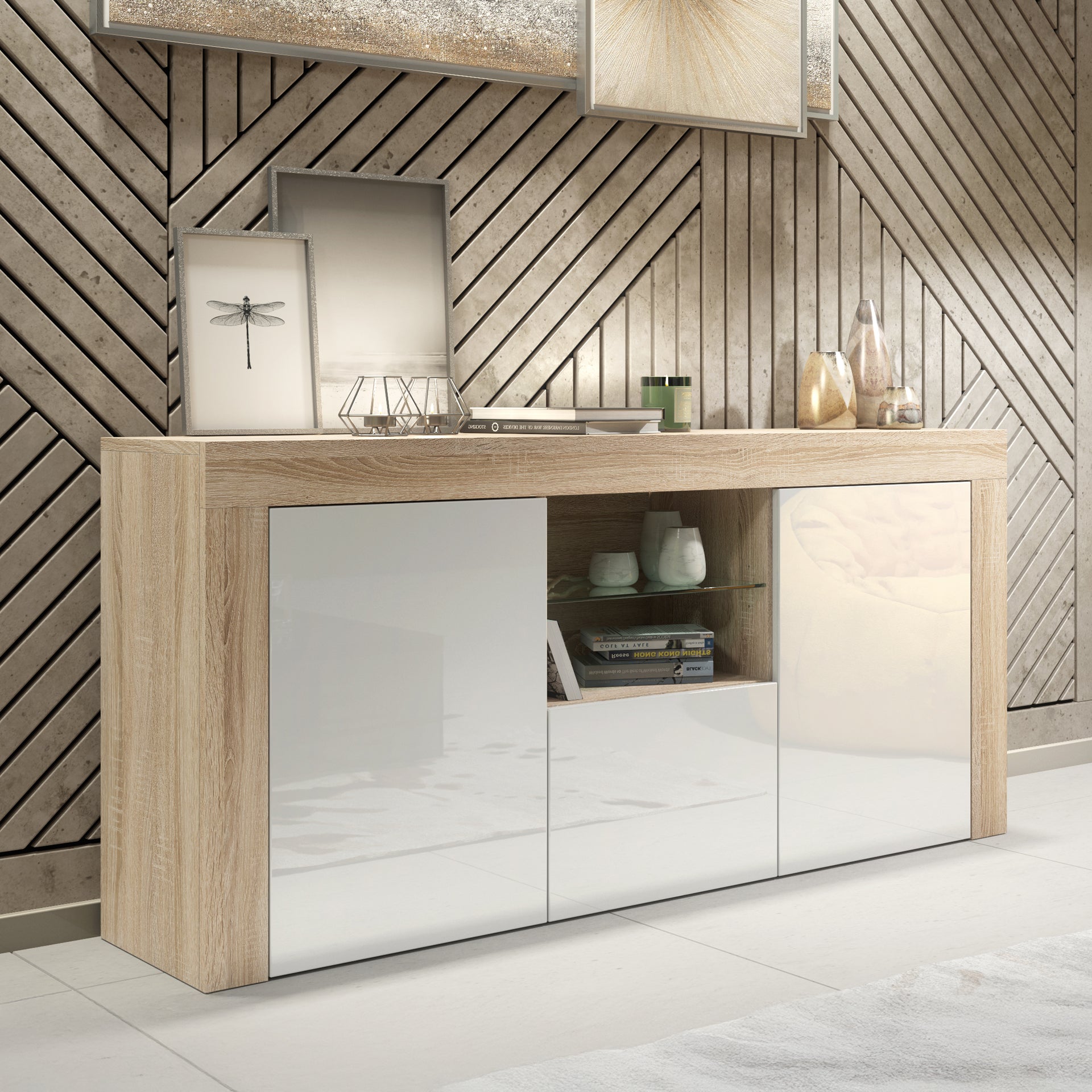 Sideboard – 145cm – High Gloss Doors – LED or Non-LED – Modern Sideboard Cabinet – LUNARO