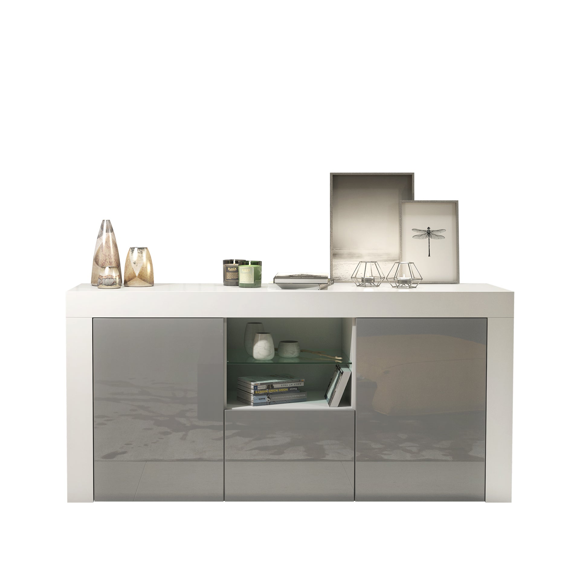 Sideboard – 145cm – High Gloss Doors – LED or Non-LED – Modern Sideboard Cabinet – LUNARO
