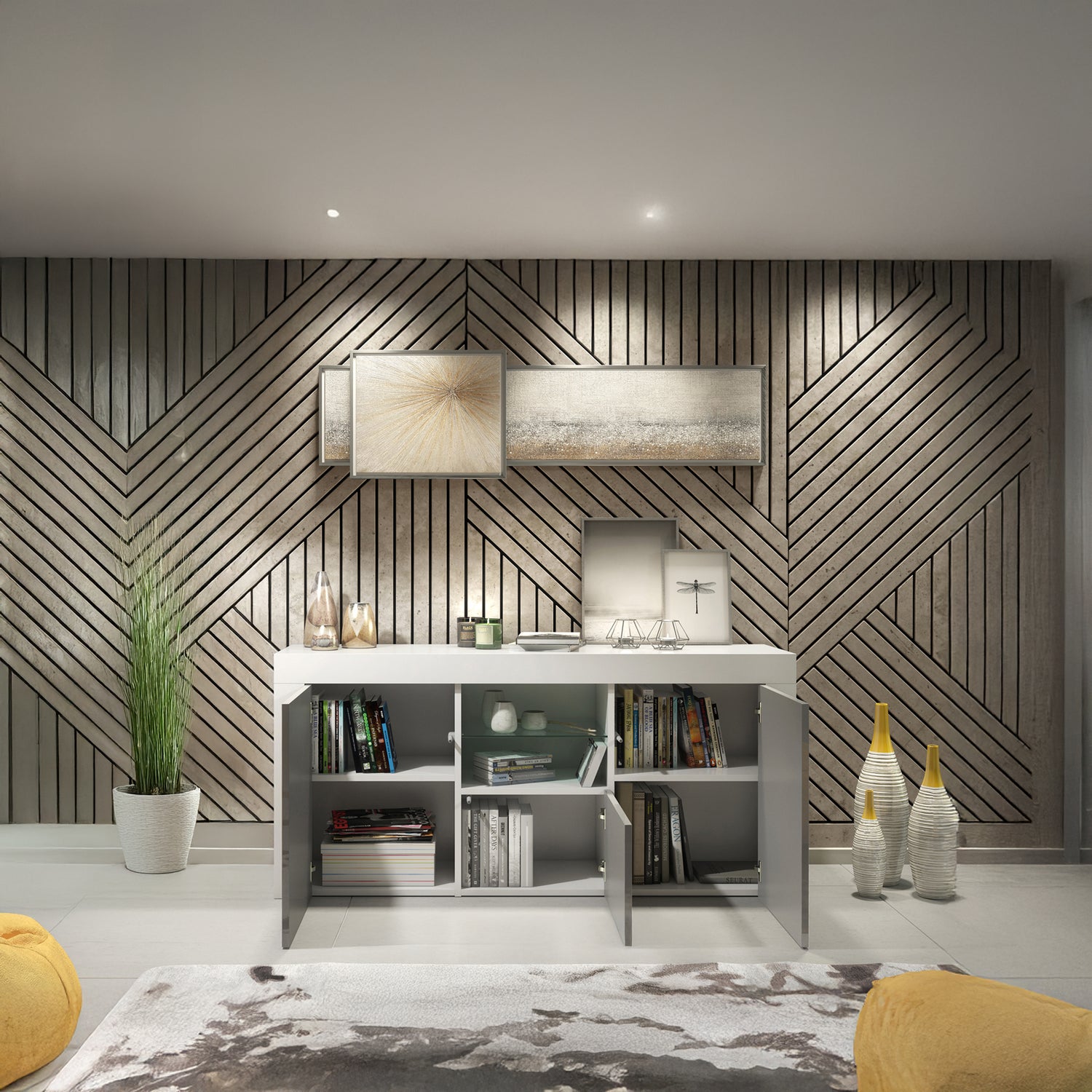 Sideboard – 145cm – High Gloss Doors – LED or Non-LED – Modern Sideboard Cabinet – LUNARO