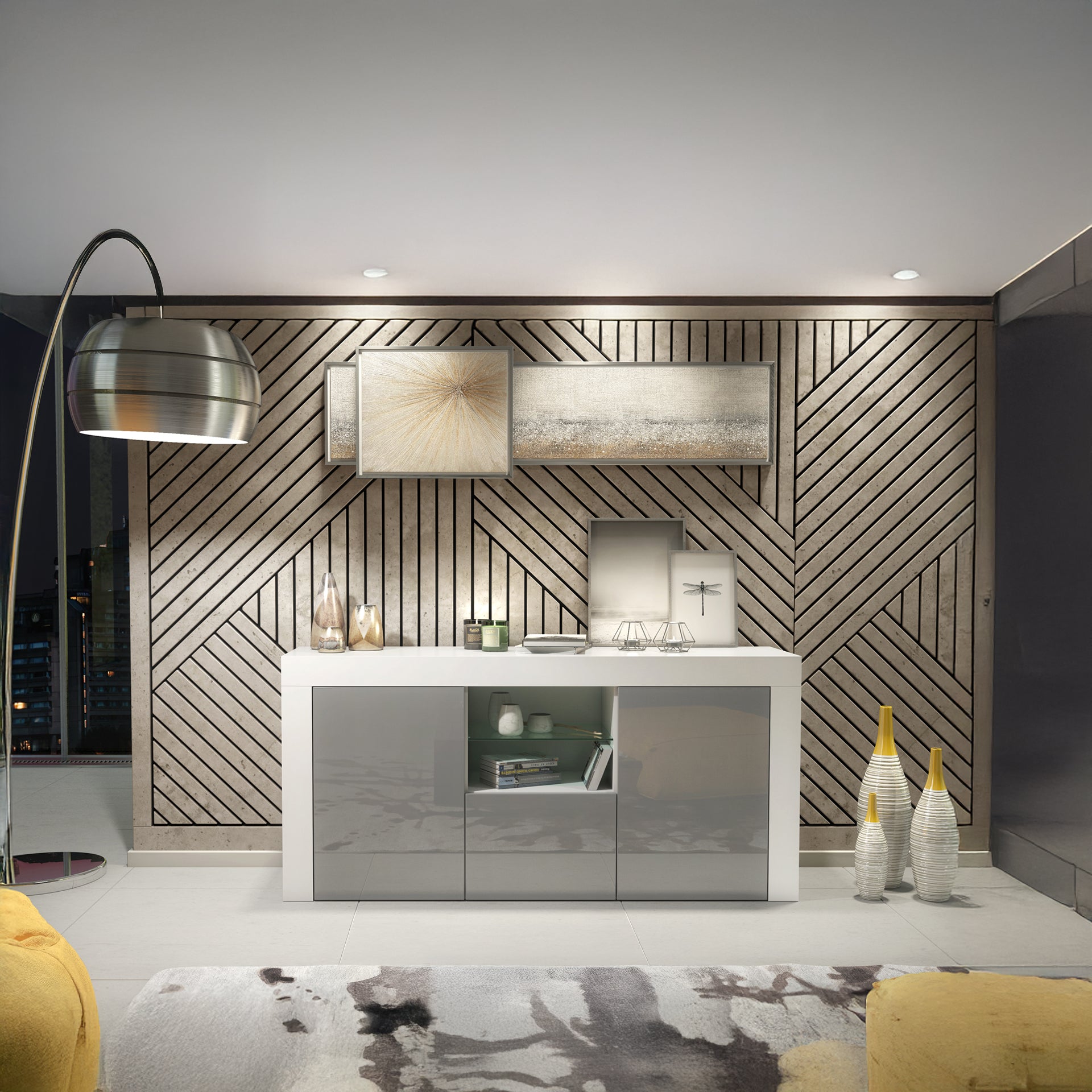 Sideboard – 145cm – High Gloss Doors – LED or Non-LED – Modern Sideboard Cabinet – LUNARO