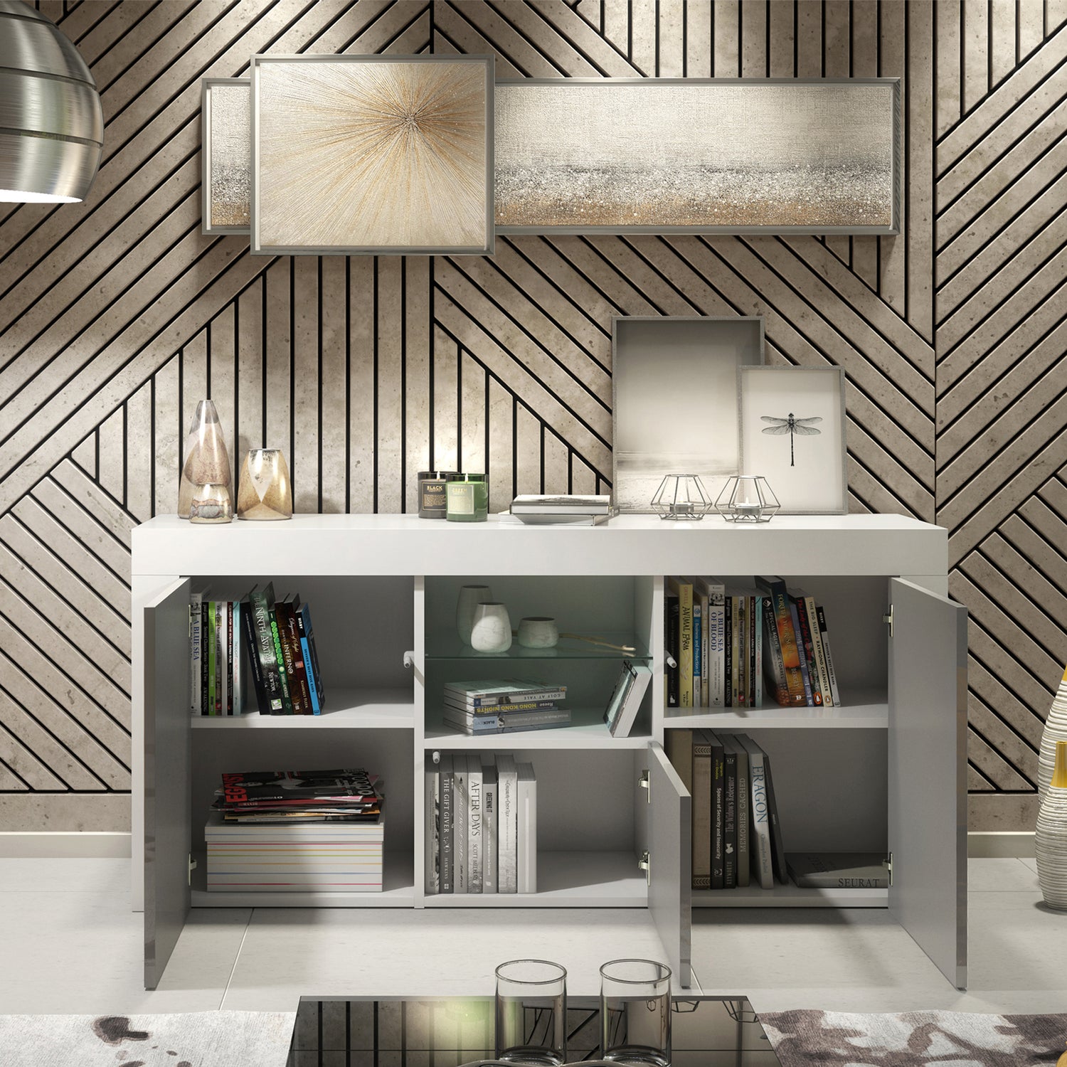 Sideboard – 145cm – High Gloss Doors – LED or Non-LED – Modern Sideboard Cabinet – LUNARO