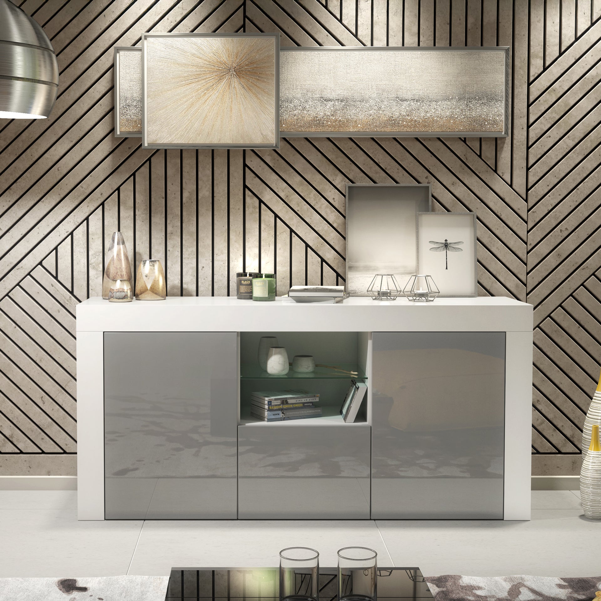 Sideboard – 145cm – High Gloss Doors – LED or Non-LED – Modern Sideboard Cabinet – LUNARO