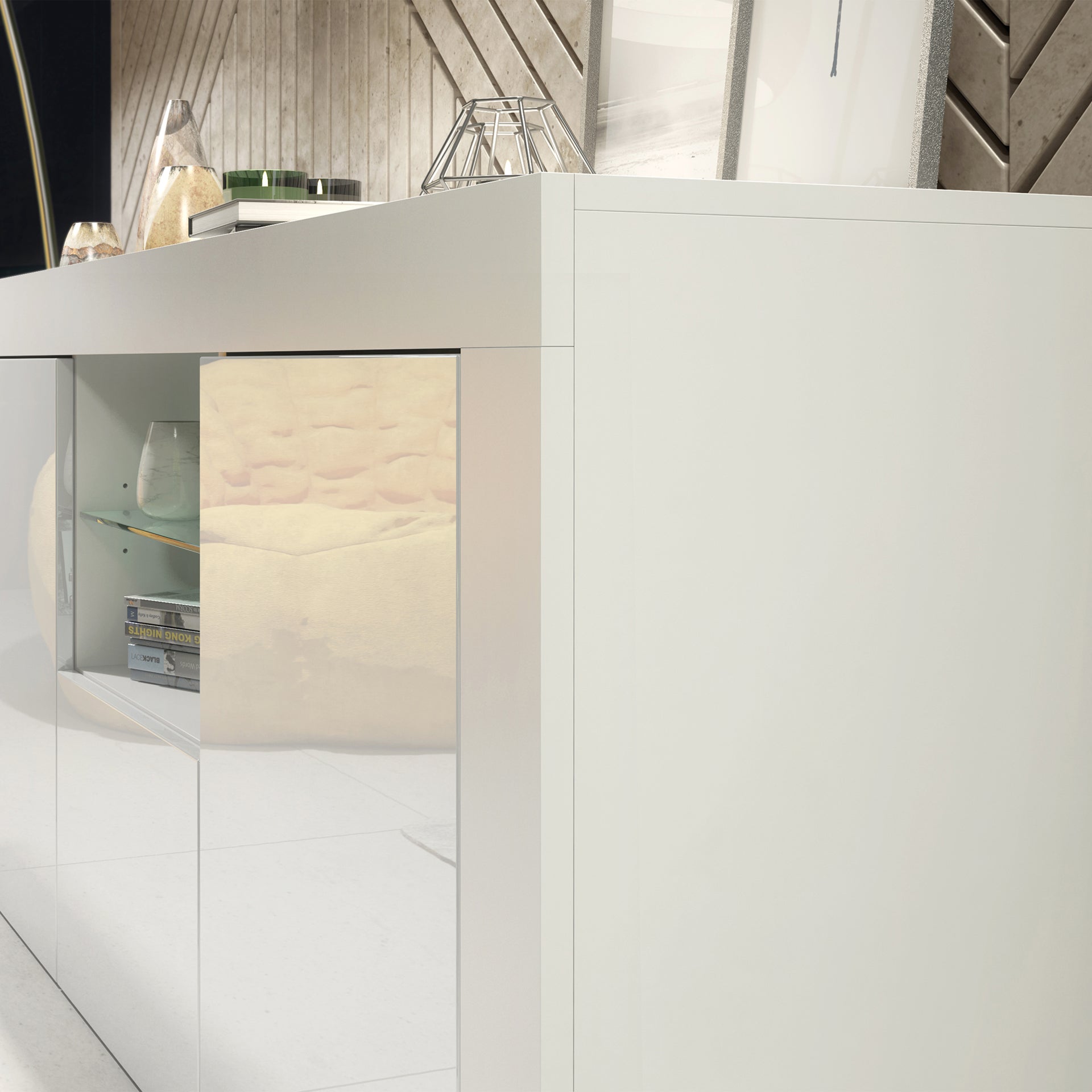 Sideboard – 145cm – High Gloss Doors – LED or Non-LED – Modern Sideboard Cabinet – LUNARO