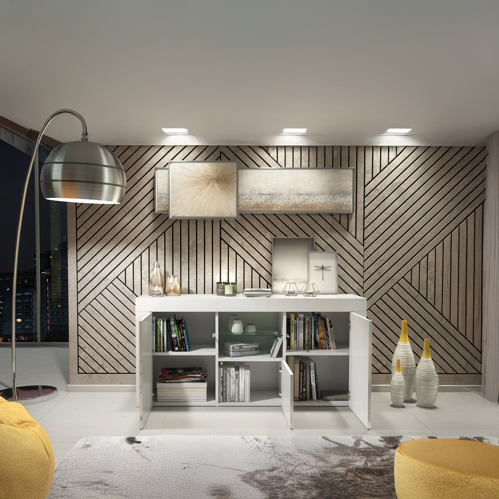 Sideboard – 145cm – High Gloss Doors – LED or Non-LED – Modern Sideboard Cabinet – LUNARO