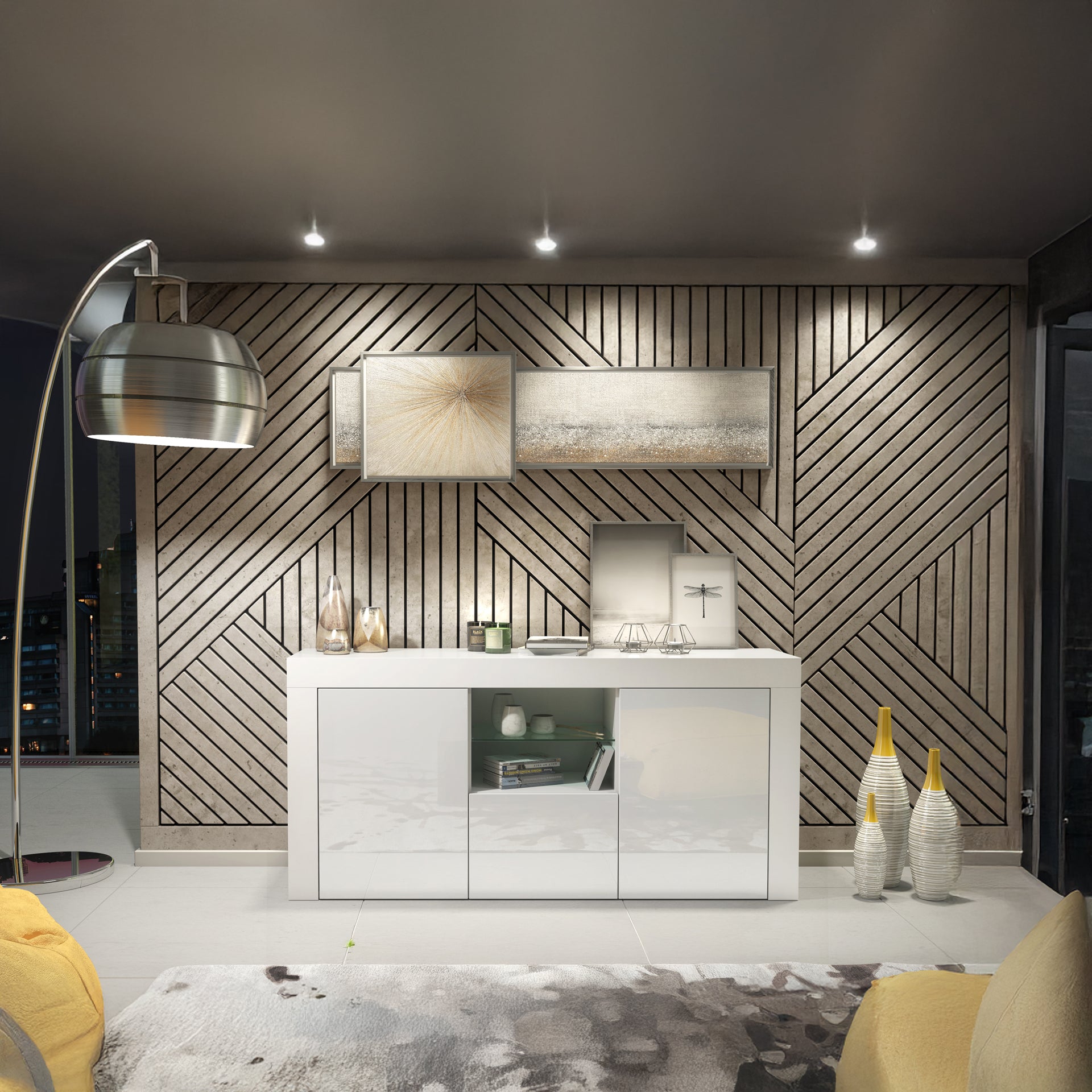 Sideboard – 145cm – High Gloss Doors – LED or Non-LED – Modern Sideboard Cabinet – LUNARO