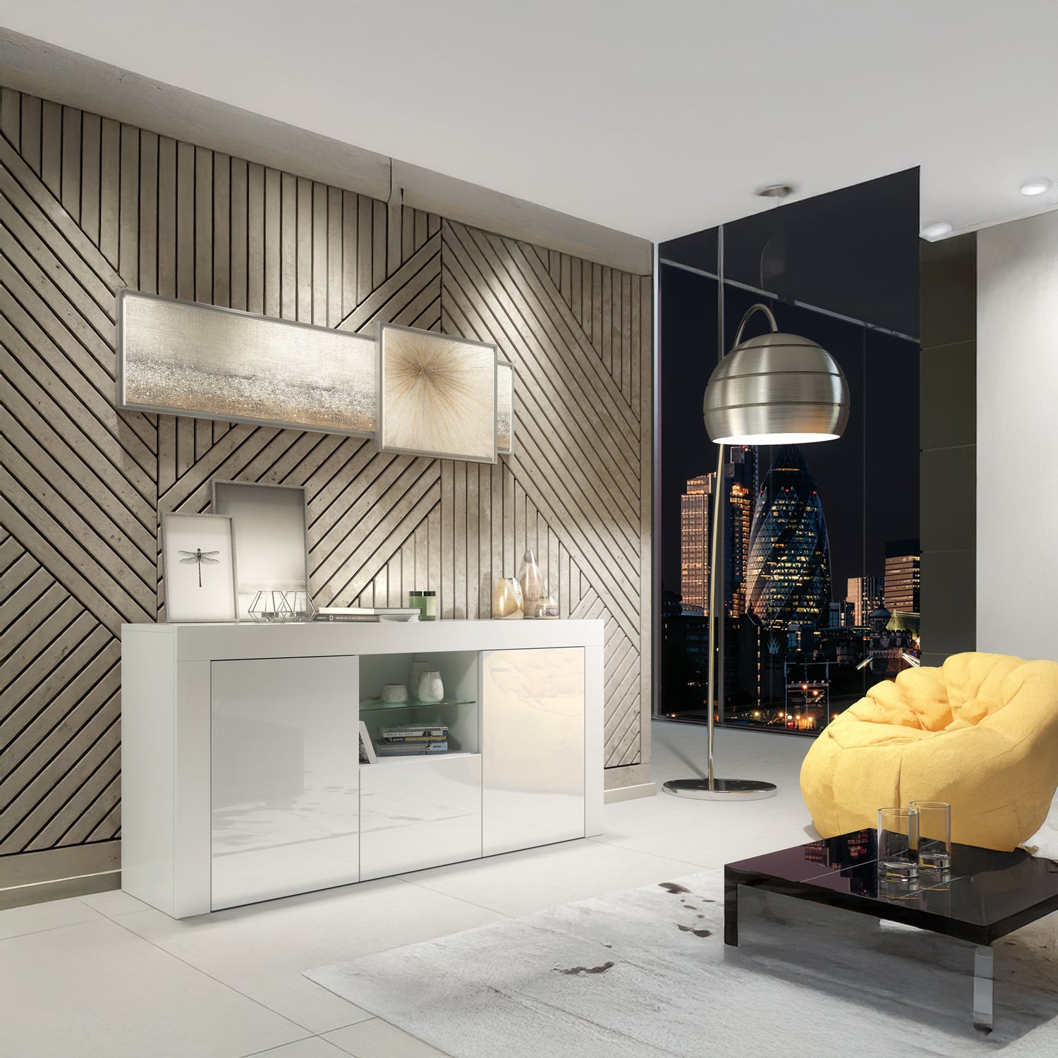 Sideboard – 145cm – High Gloss Doors – LED or Non-LED – Modern Sideboard Cabinet – LUNARO