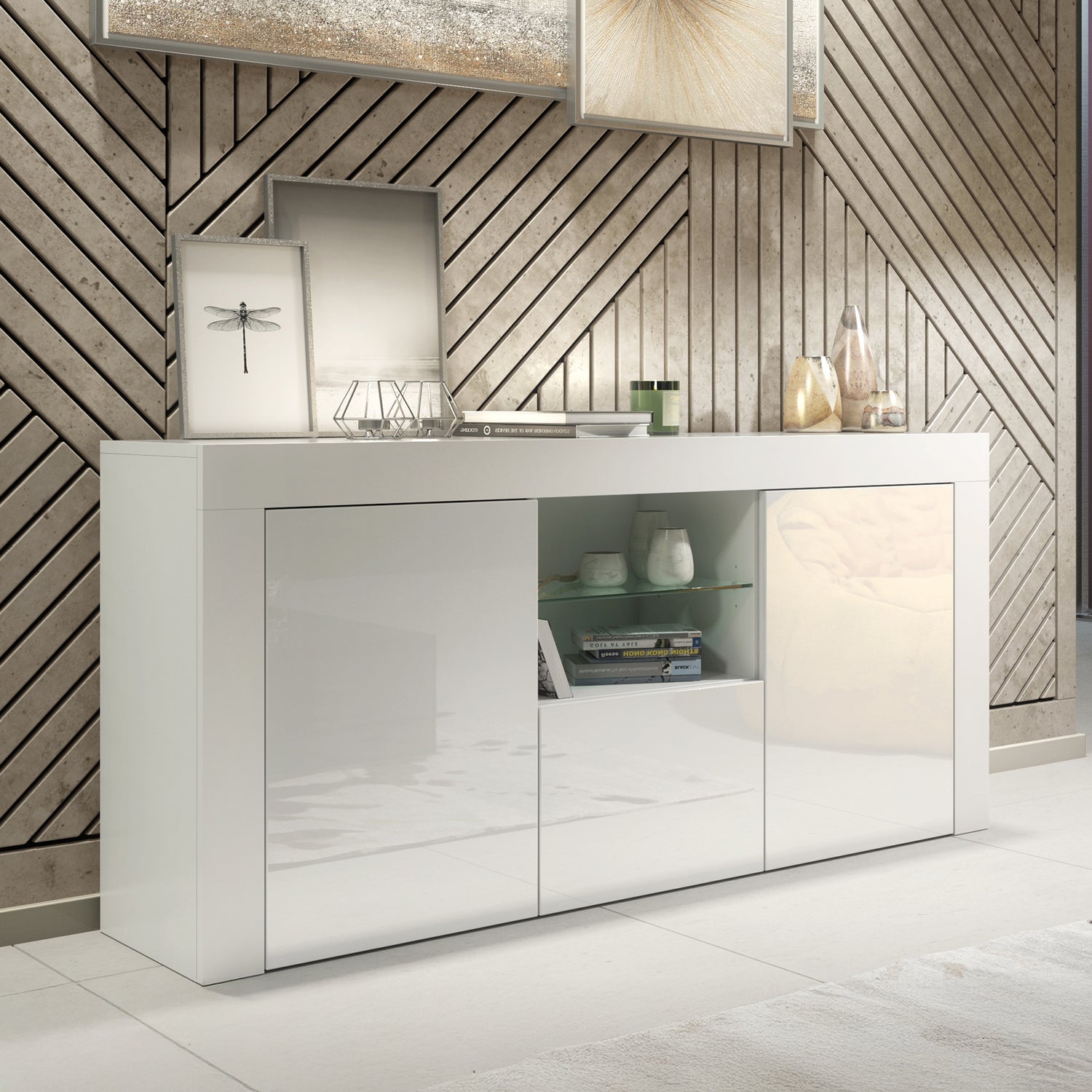 Sideboard – 145cm – High Gloss Doors – LED or Non-LED – Modern Sideboard Cabinet – LUNARO