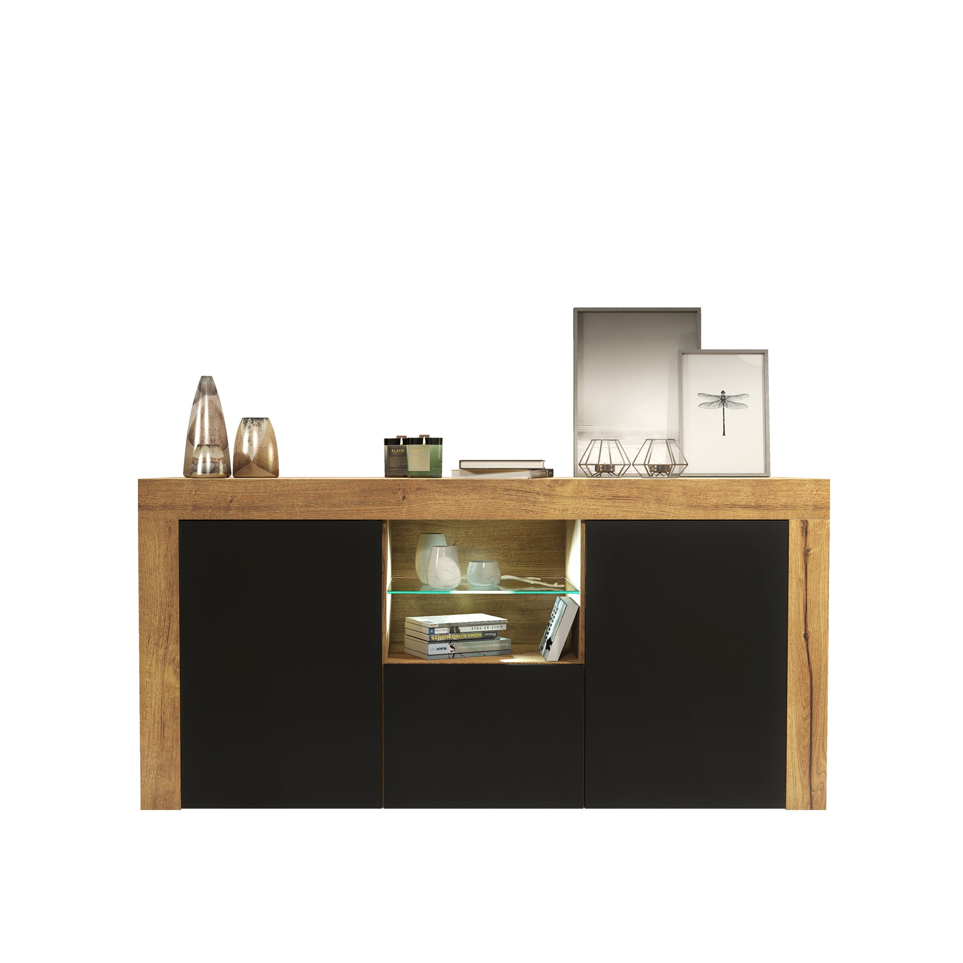 Sideboard – 145cm – High Gloss Doors – LED or Non-LED – Modern Sideboard Cabinet – LUNARO