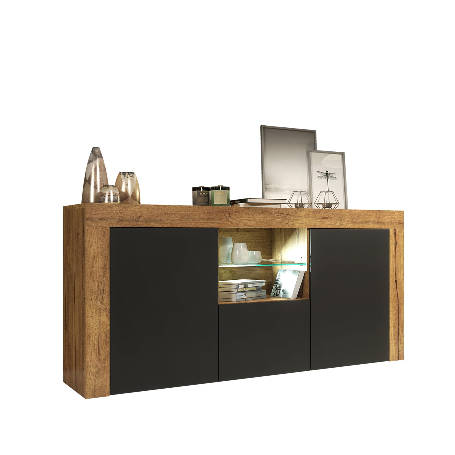 Sideboard – 145cm – High Gloss Doors – LED or Non-LED – Modern Sideboard Cabinet – LUNARO