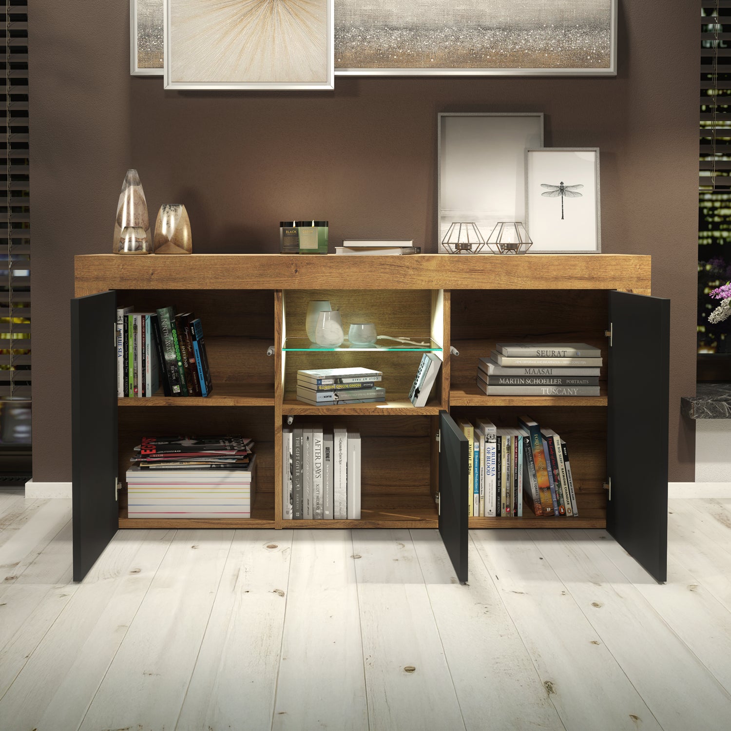Sideboard – 145cm – High Gloss Doors – LED or Non-LED – Modern Sideboard Cabinet – LUNARO
