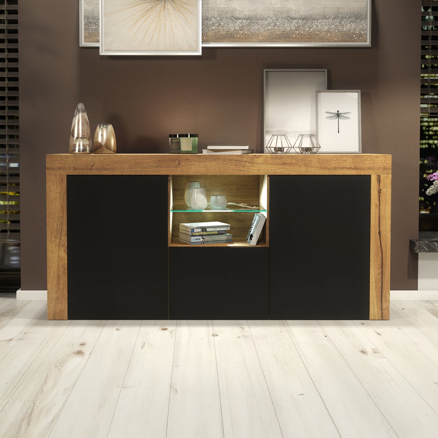 Sideboard – 145cm – High Gloss Doors – LED or Non-LED – Modern Sideboard Cabinet – LUNARO