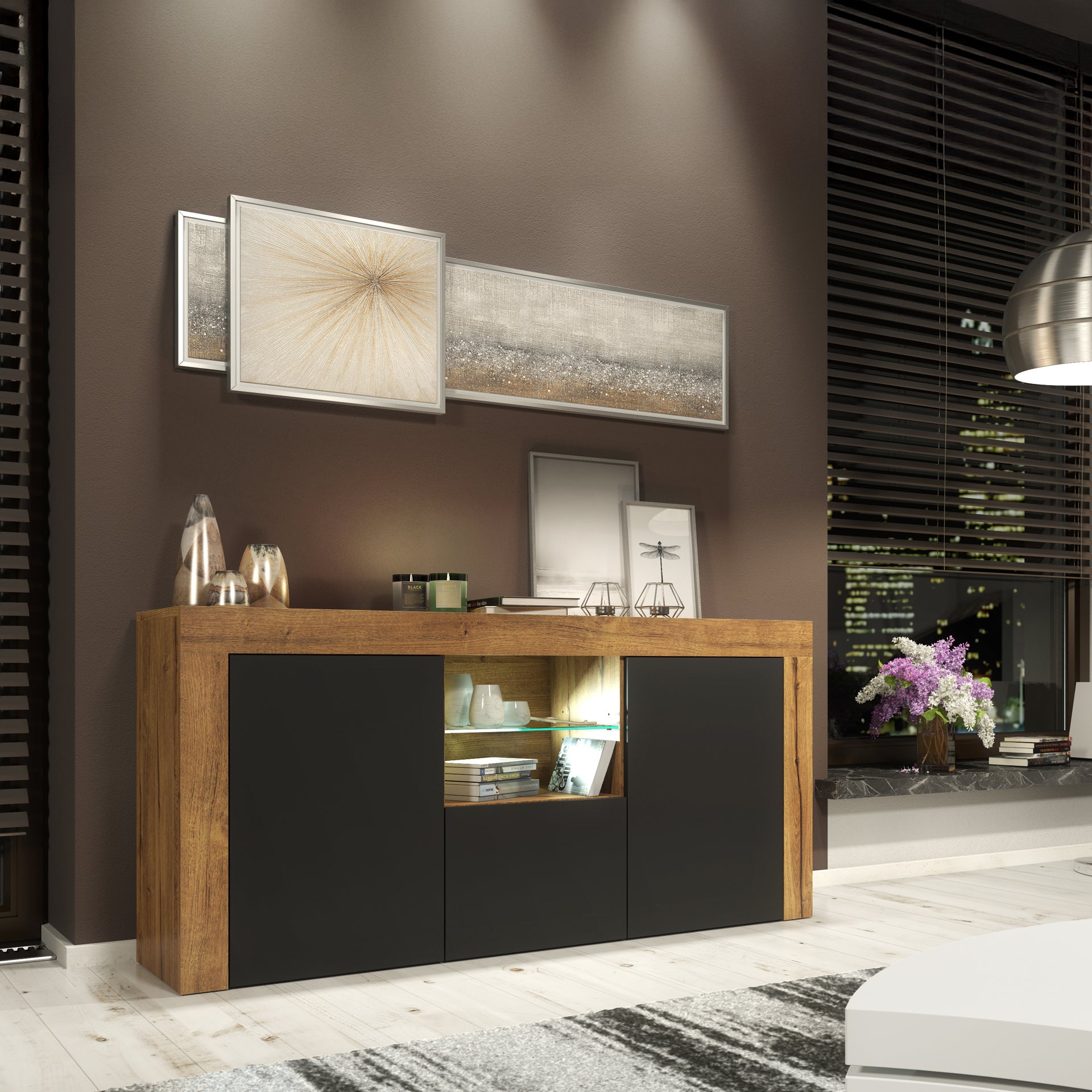 Sideboard – 145cm – High Gloss Doors – LED or Non-LED – Modern Sideboard Cabinet – LUNARO