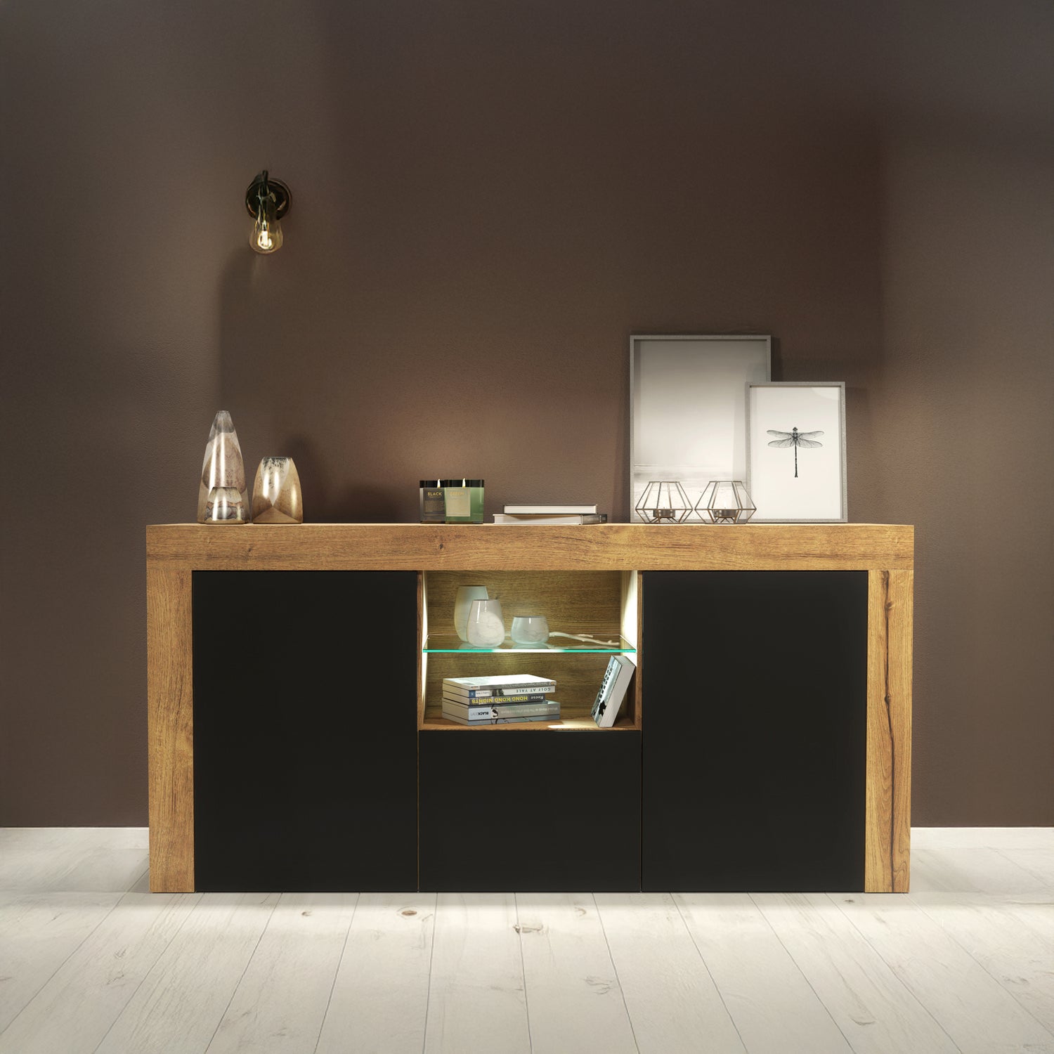 Sideboard – 145cm – High Gloss Doors – LED or Non-LED – Modern Sideboard Cabinet – LUNARO