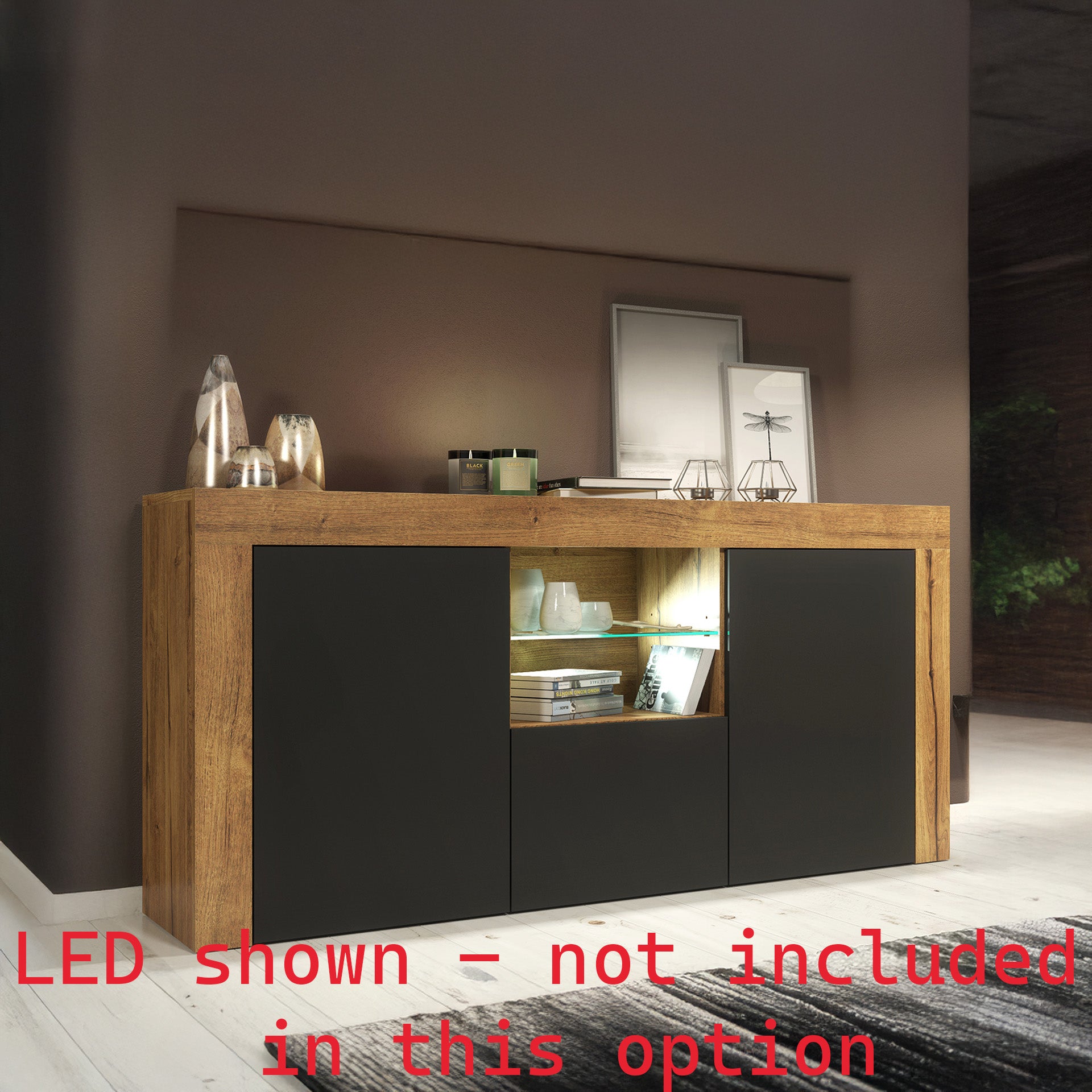 Sideboard – 145cm – High Gloss Doors – LED or Non-LED – Modern Sideboard Cabinet – LUNARO