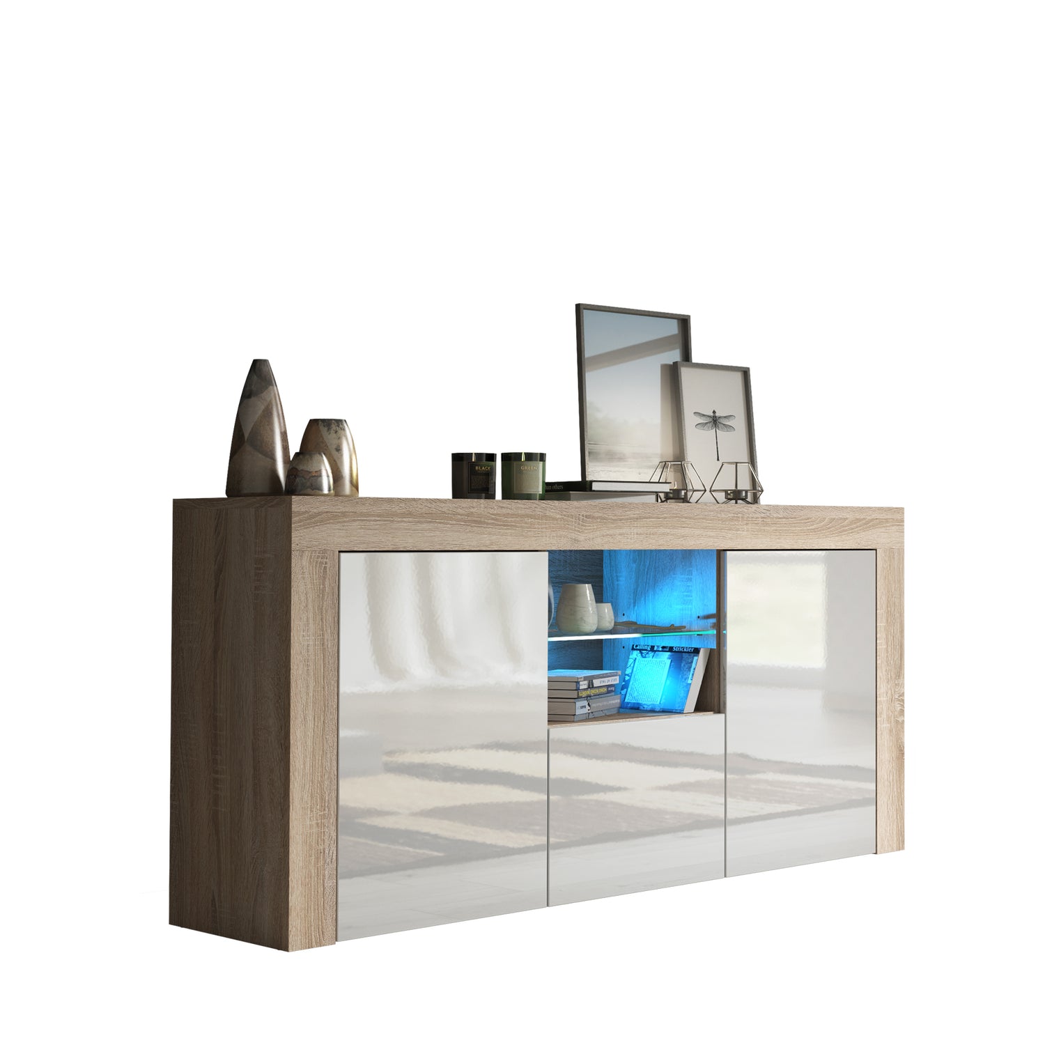 Sideboard – 145cm – High Gloss Doors – LED or Non-LED – Modern Sideboard Cabinet – LUNARO