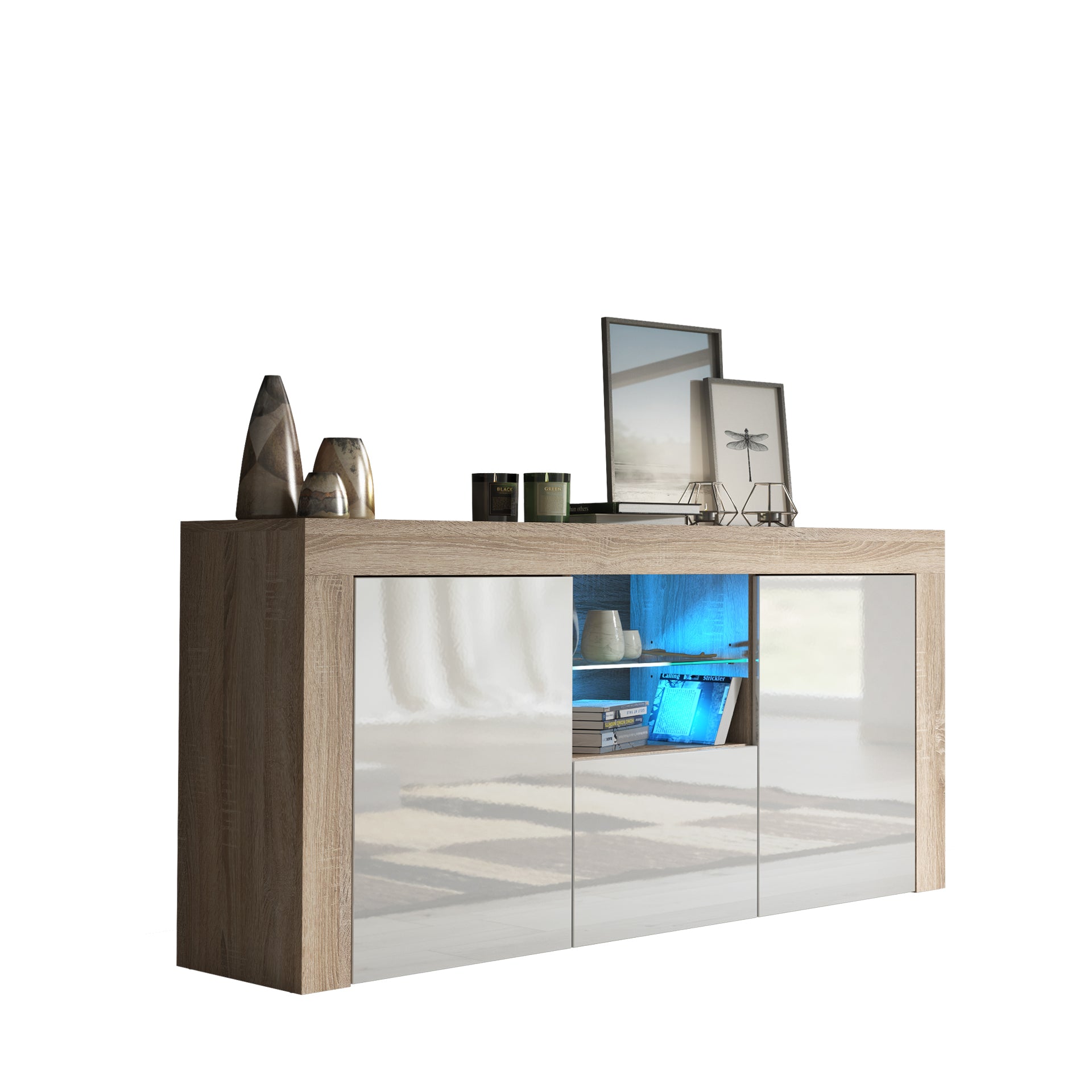 Sideboard – 145cm – High Gloss Doors – LED or Non-LED – Modern Sideboard Cabinet – LUNARO
