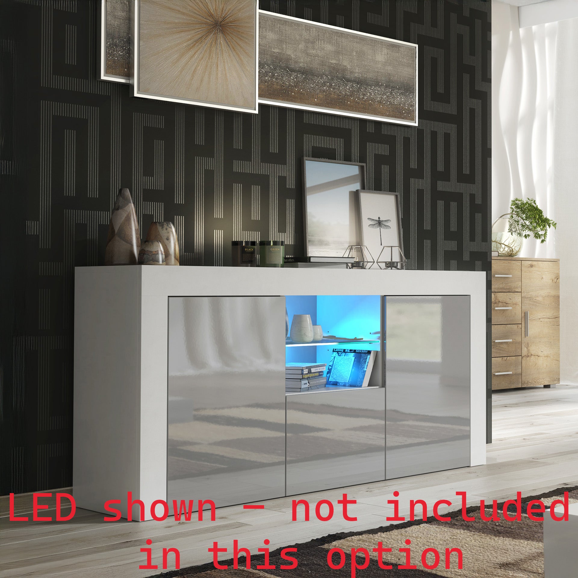 Sideboard – 145cm – High Gloss Doors – LED or Non-LED – Modern Sideboard Cabinet – LUNARO