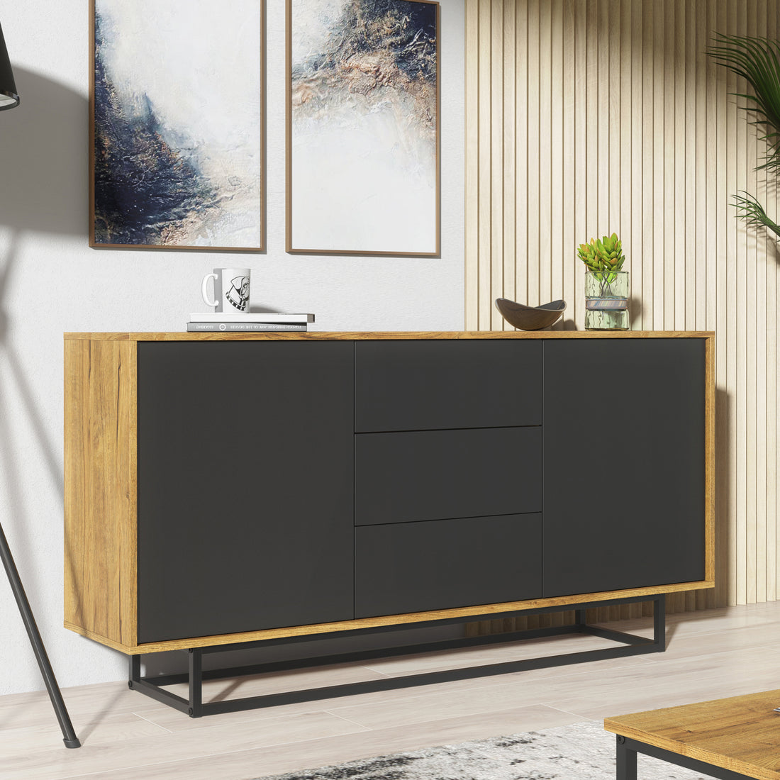 Sideboard – 140cm – Push to Open – 3 Drawers & 2 Cabinets – FERRANO Collection