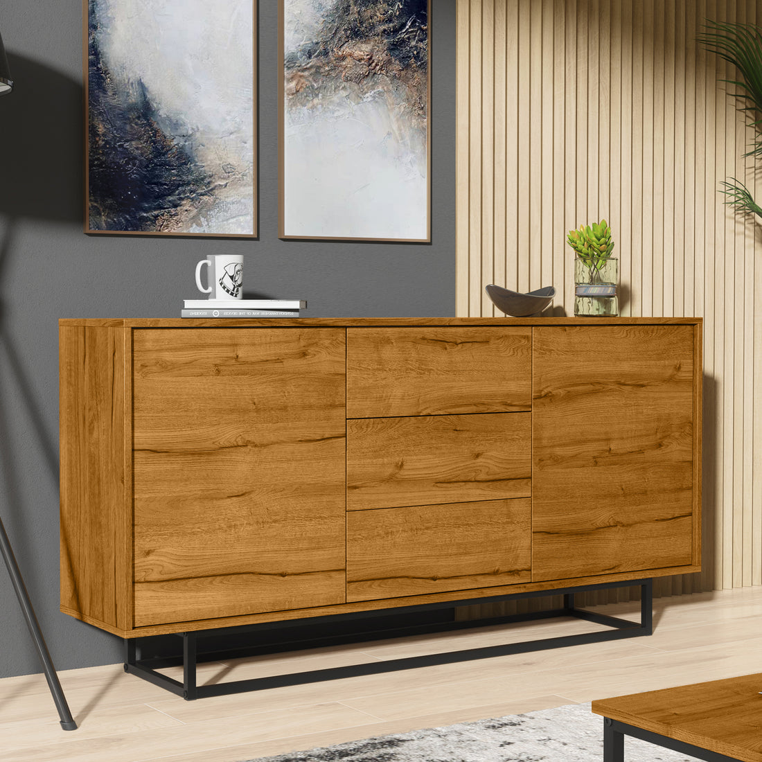 Sideboard – 140cm – Push to Open – 3 Drawers & 2 Cabinets – FERRANO Collection