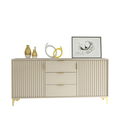 Sideboard – 140cm – Grooved Doors – Gold Legs – Storage Cabinet – LIVARO Collection