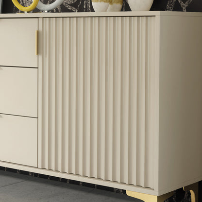 Sideboard – 140cm – Grooved Doors – Gold Legs – Storage Cabinet – LIVARO Collection