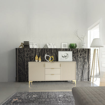 Sideboard – 140cm – Grooved Doors – Gold Legs – Storage Cabinet – LIVARO Collection