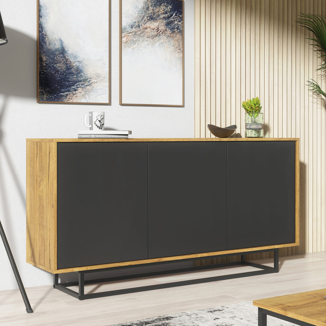 Sideboard – 160cm – 3-Door Cabinet – Modern Industrial Design – FERRANO Collection